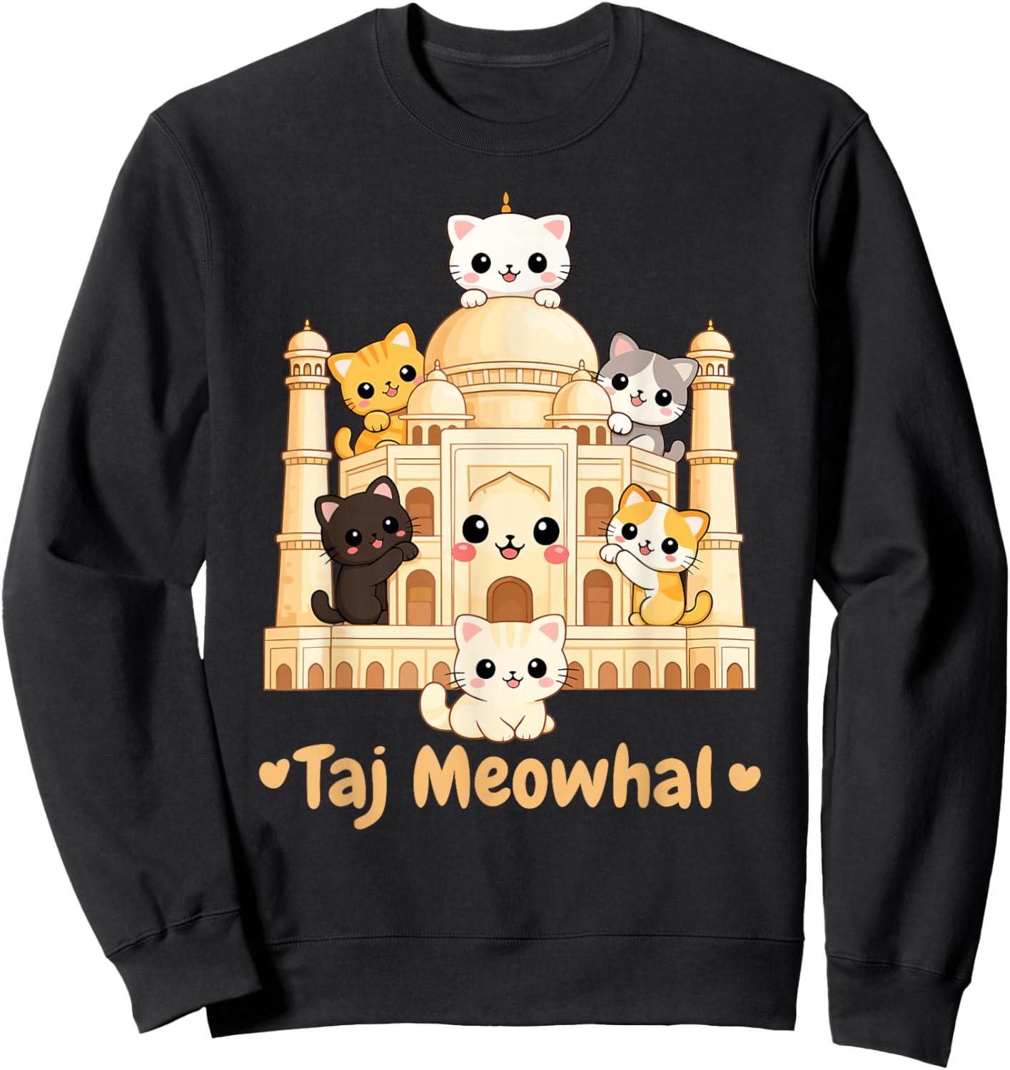 Cat Mahal Cute Kawaii Palace Cats Cartoon Funny Cat Kitten Sweatshirt - Sweatshirt | Black