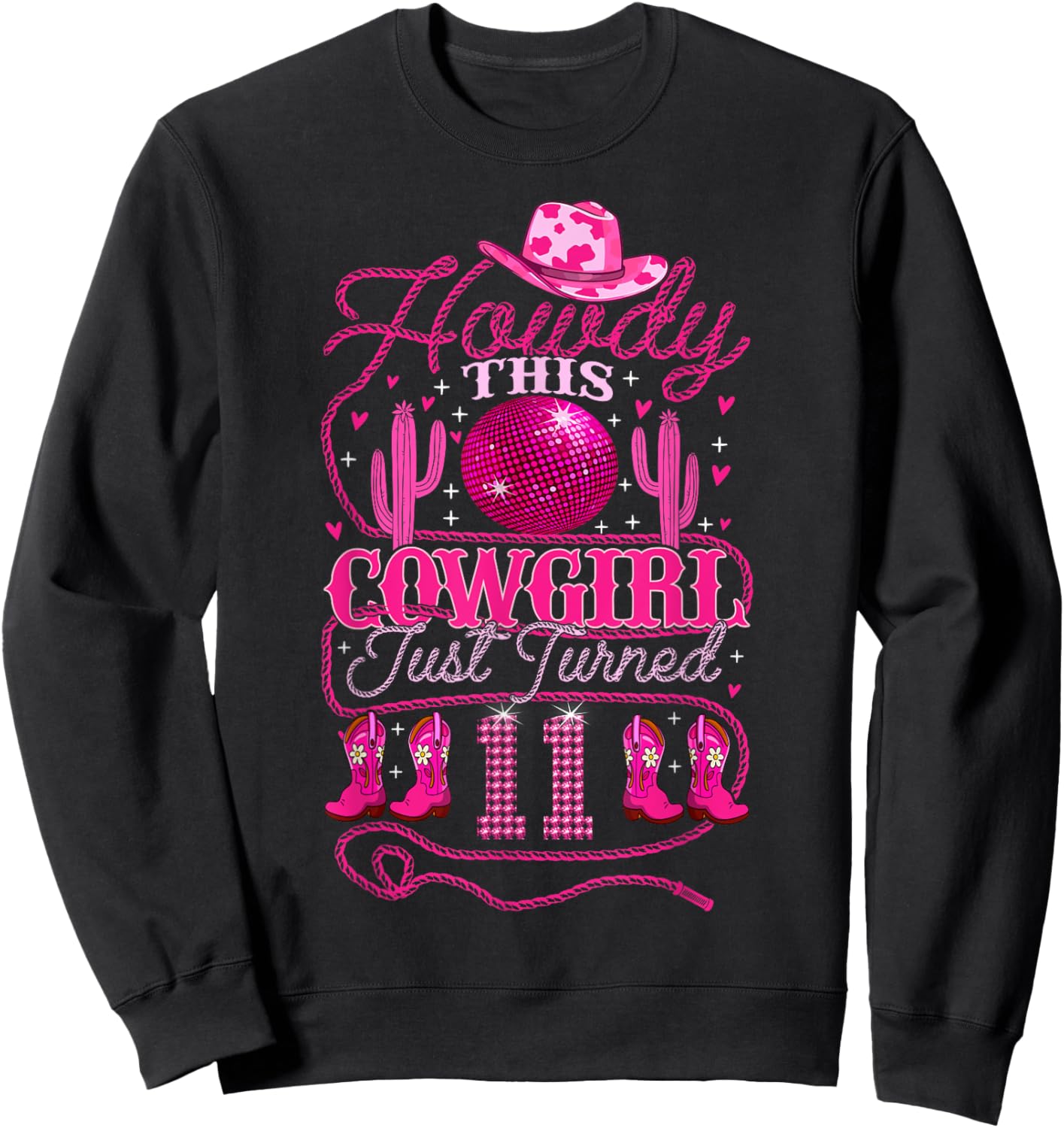 11yr Birthday Cowgirl Western 11 Year Old Girl 11th Birthday Sweatshirt - Sweatshirt | Black