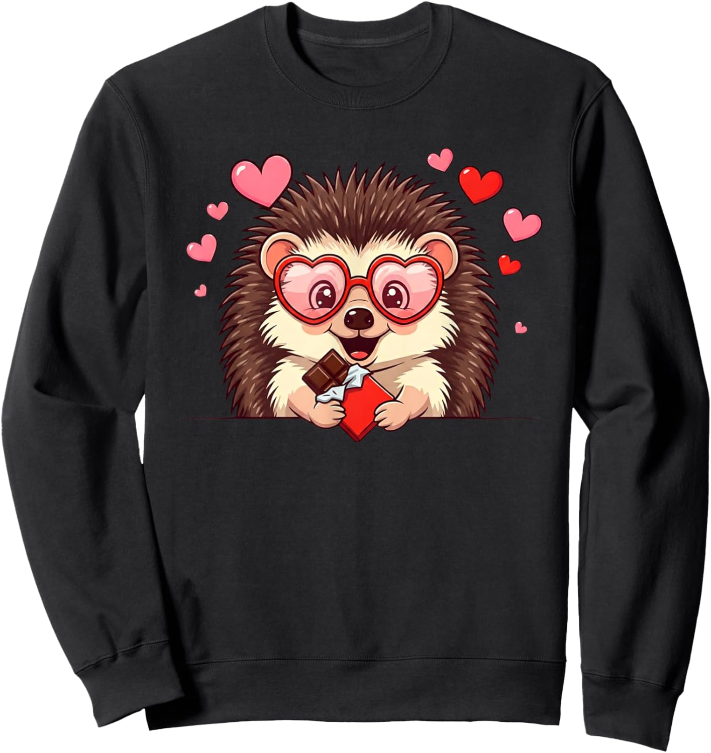 Funny Hedgehog Heart Chocolate Valentine Kids Sweatshirt - Sweatshirt | Black