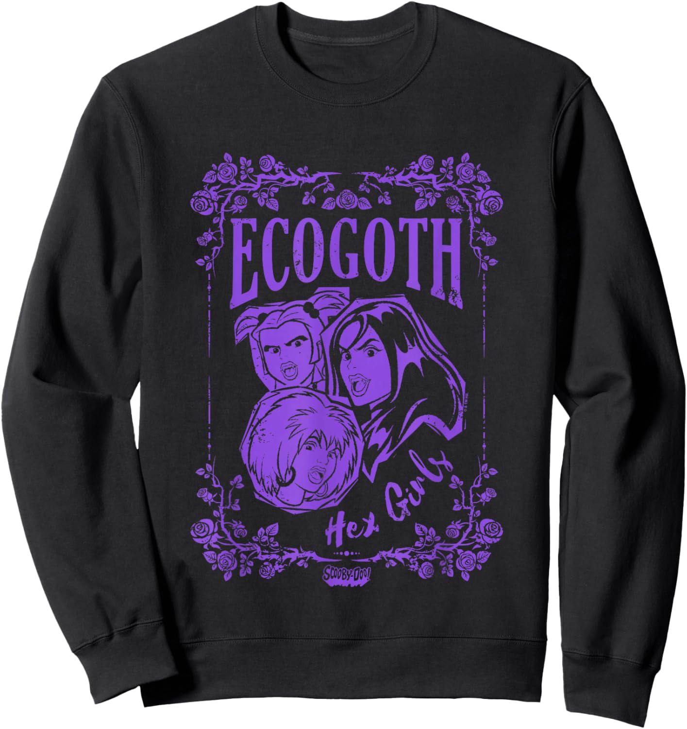 Scooby-Doo Hex Girls Ecogoth Distressed Floral Chest Logo Sweatshirt - Sweatshirt | Black