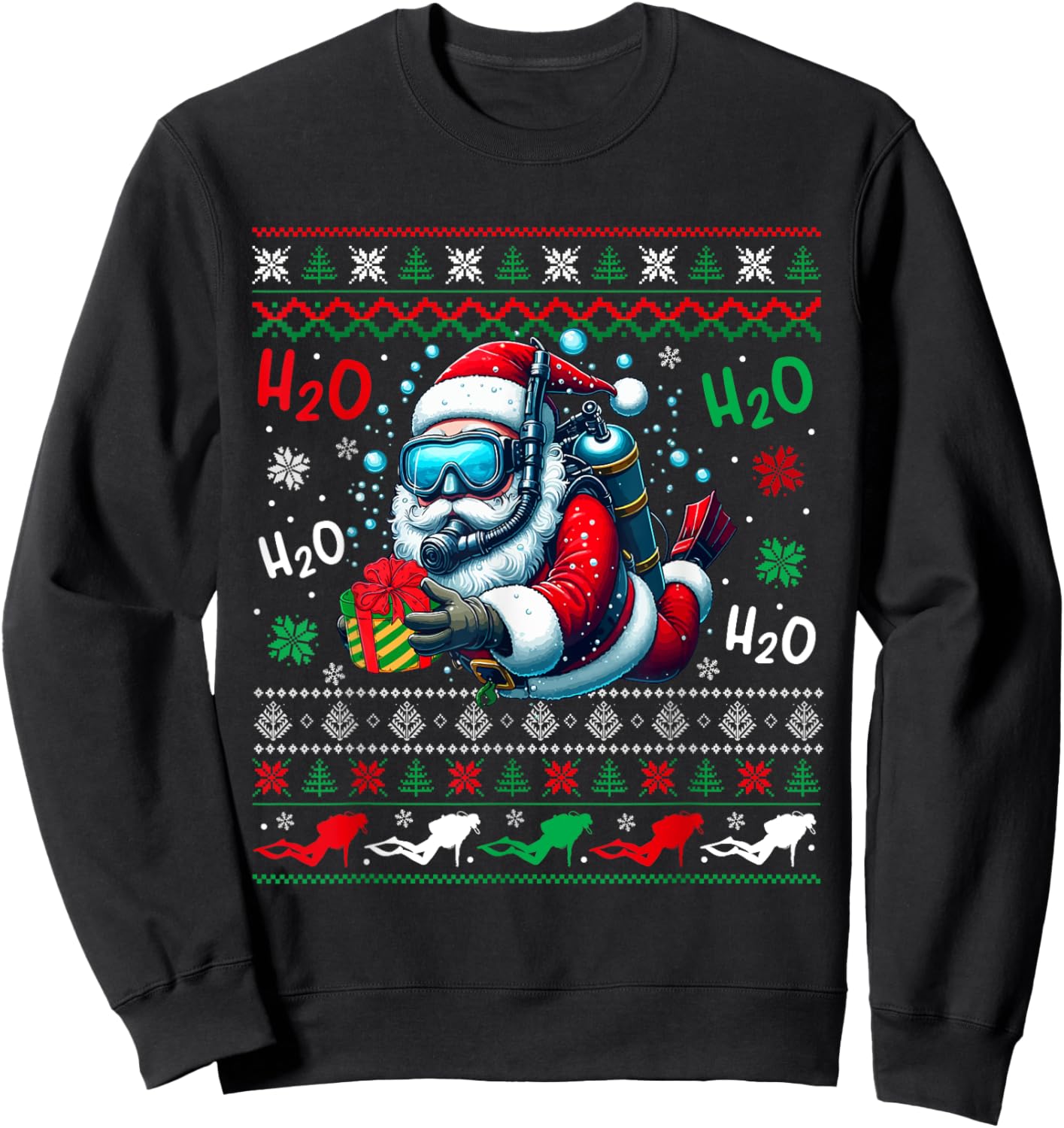 Christmas Sweater Santa Scuba Diving Scuba Diver Lover Sweatshirt - Sweatshirt | Black