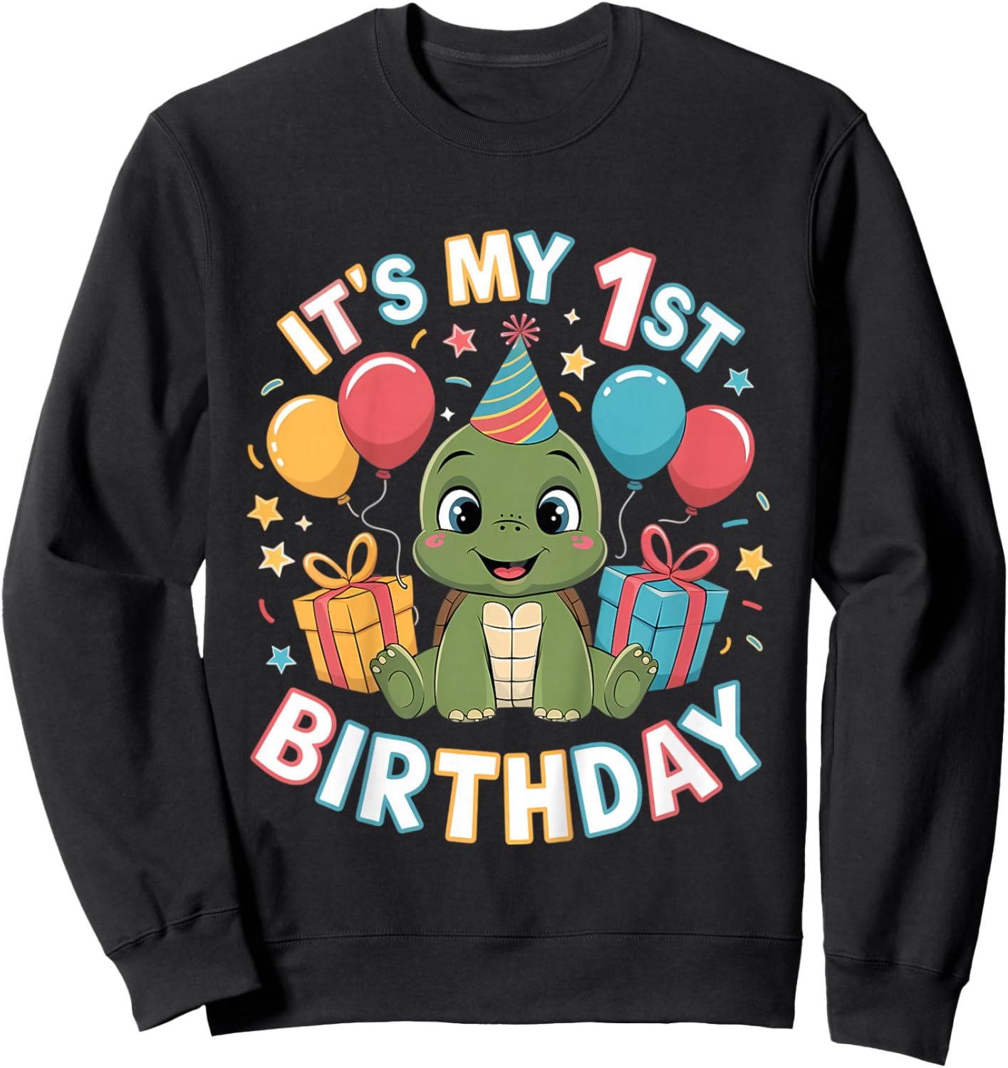 Kids 1st Birthday Turtle Party Design Sweatshirt - Sweatshirt | Black
