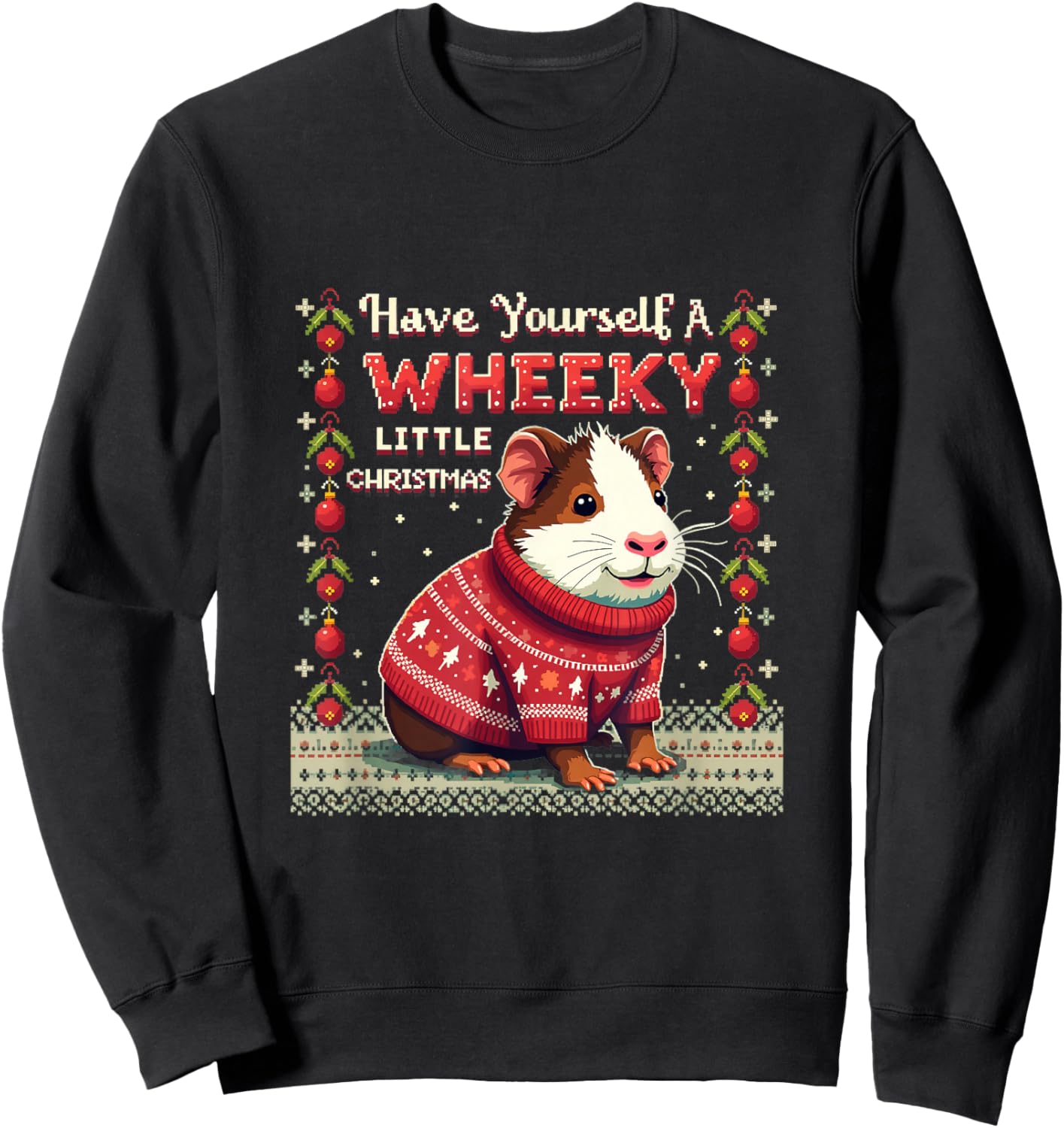 Wheeky Little Christmas Ugly Sweater Guinea Pig Sweatshirt - Sweatshirt | Black