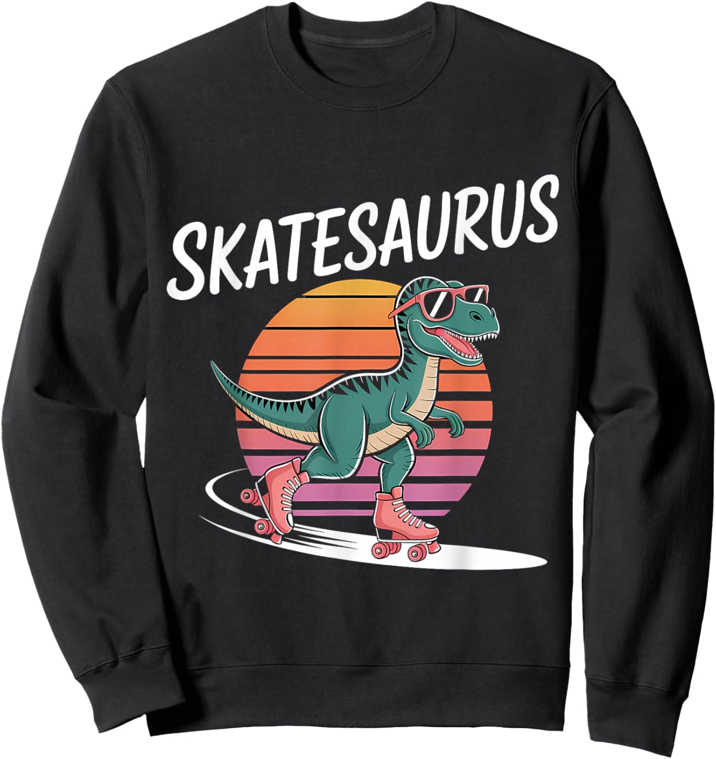 Skate Dinosaur Roller Skating T-Rex Dino Funny Roller Skater Sweatshirt - Sweatshirt | Black