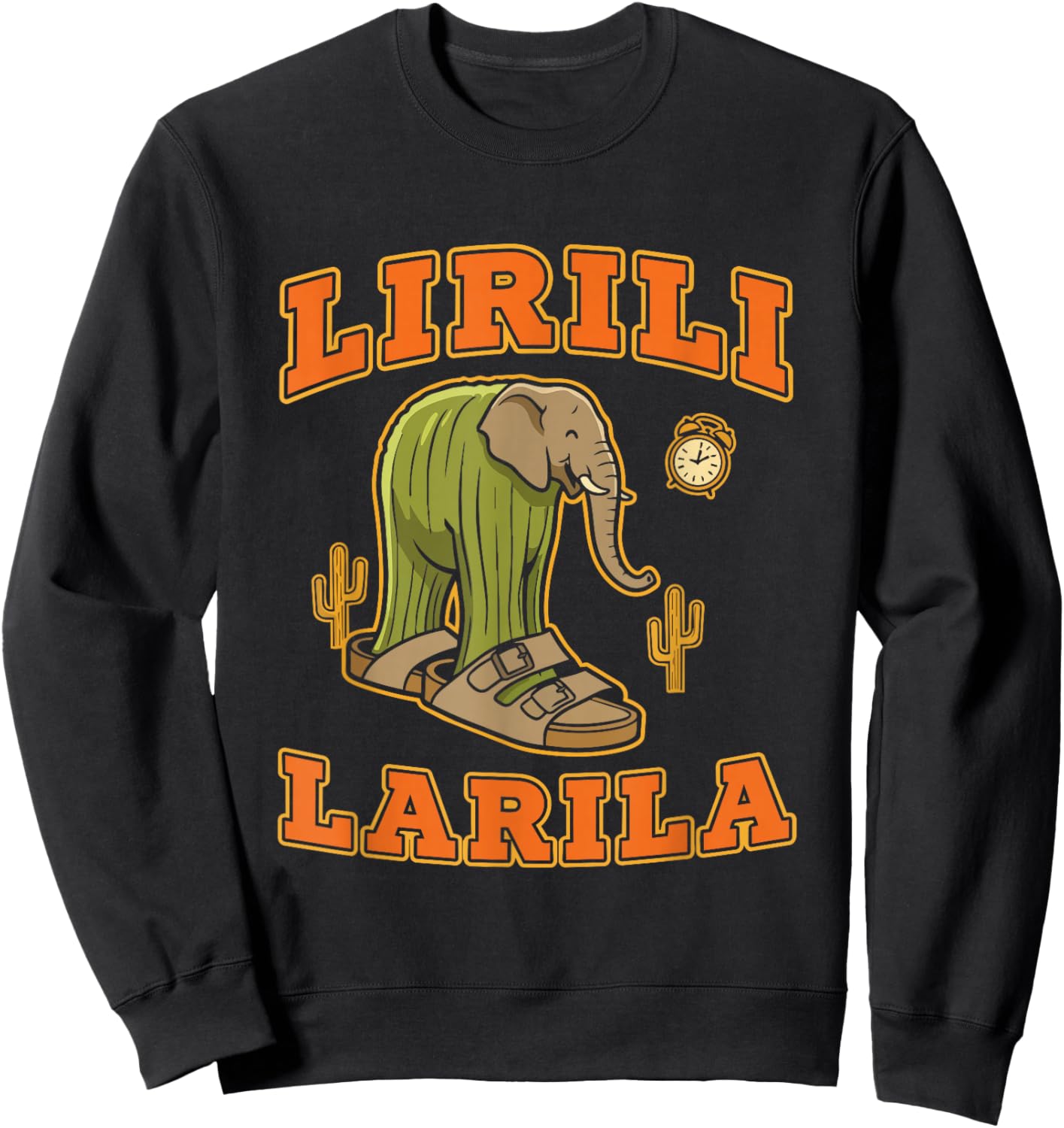 Lirili Larila Italian Brainrot Kids Meme Cactus Elephant Sweatshirt - Sweatshirt | Black