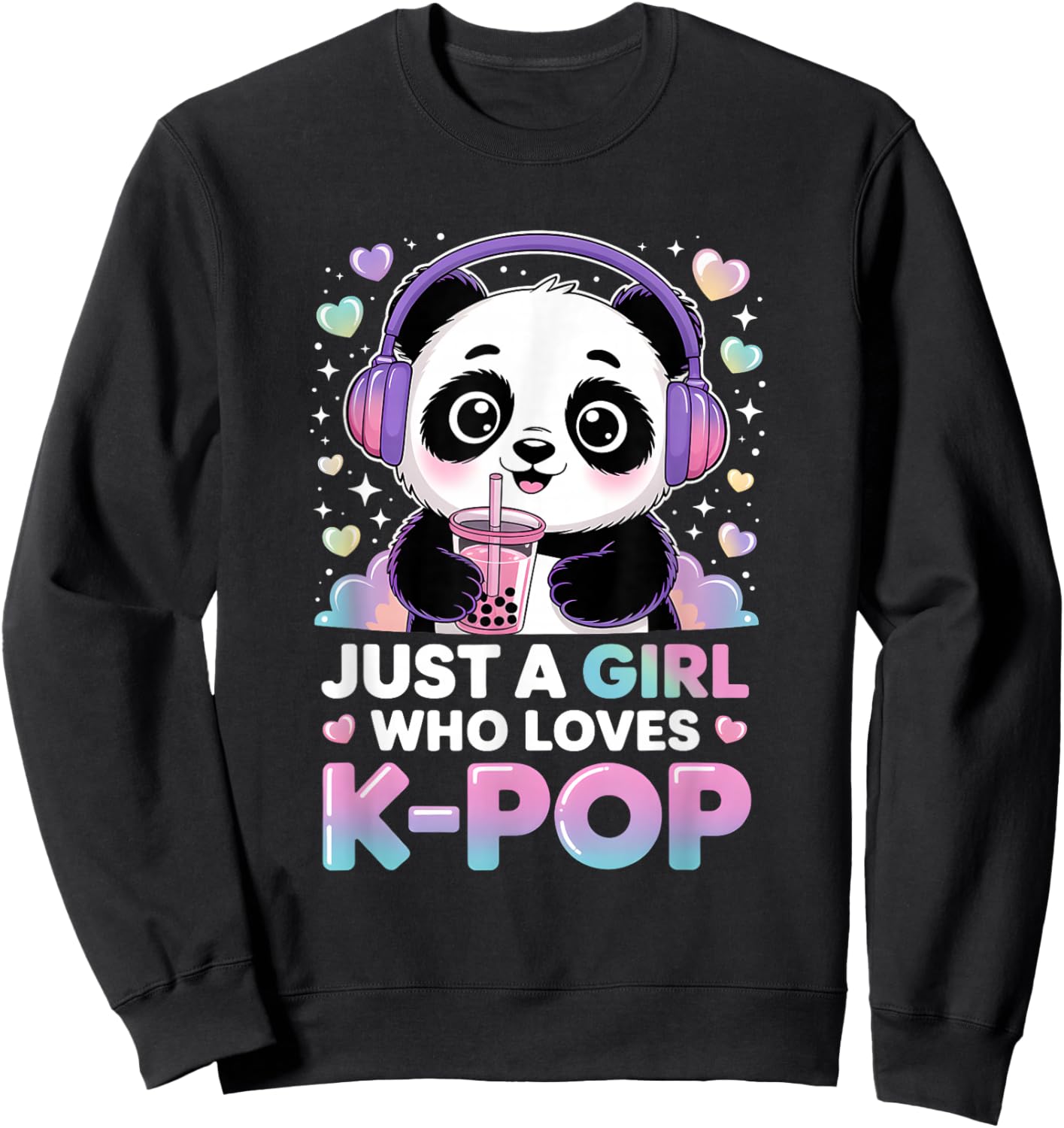 Just Girl Who Loves K-Pop Kawaii Panda Boba Music Sweatshirt - Sweatshirt | Black