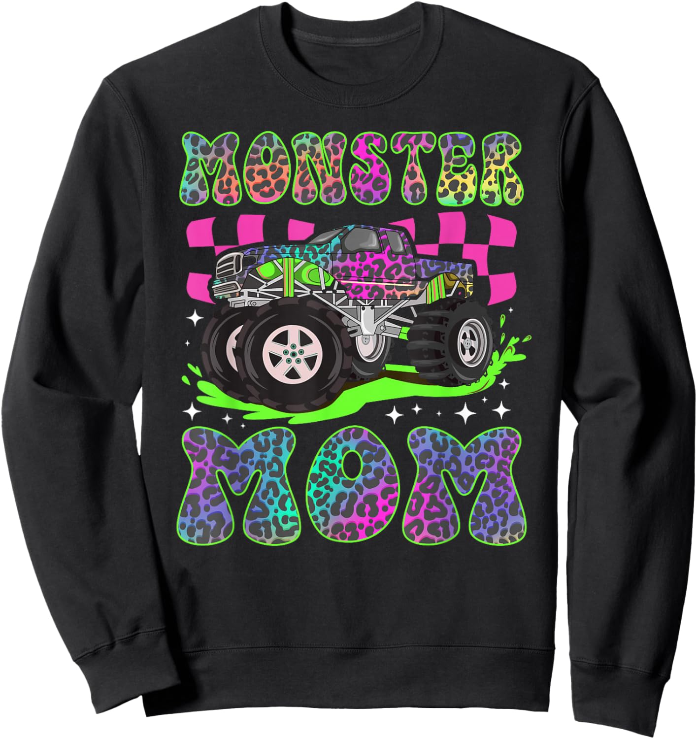 Monster Mom Groovy Monster Truck Mom Monster Truck Mother Sweatshirt - Sweatshirt | Black