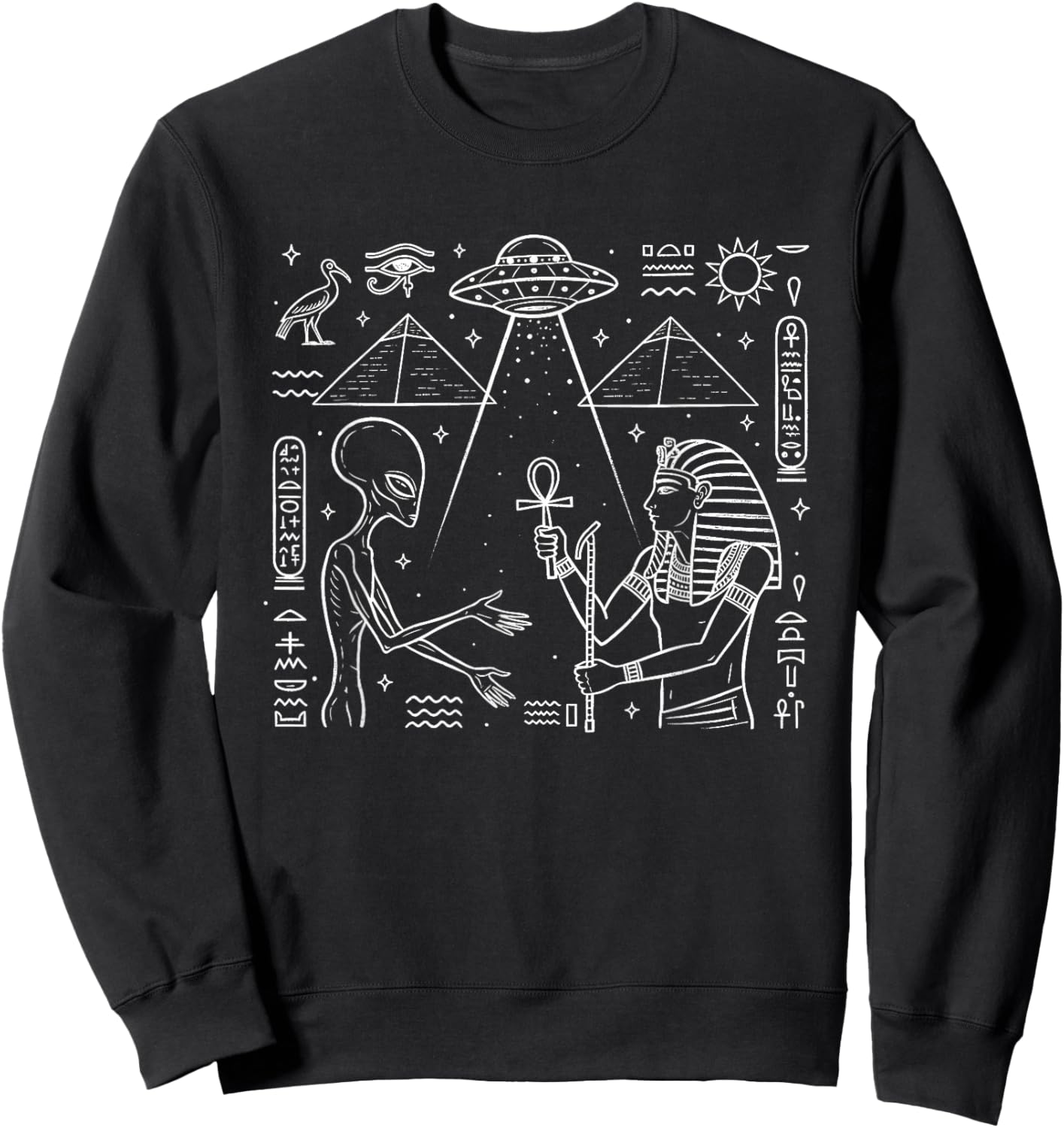 Alien & Ancient Egyptian Pyramid UFO Conspiracy Theory Sweatshirt - Sweatshirt | Black
