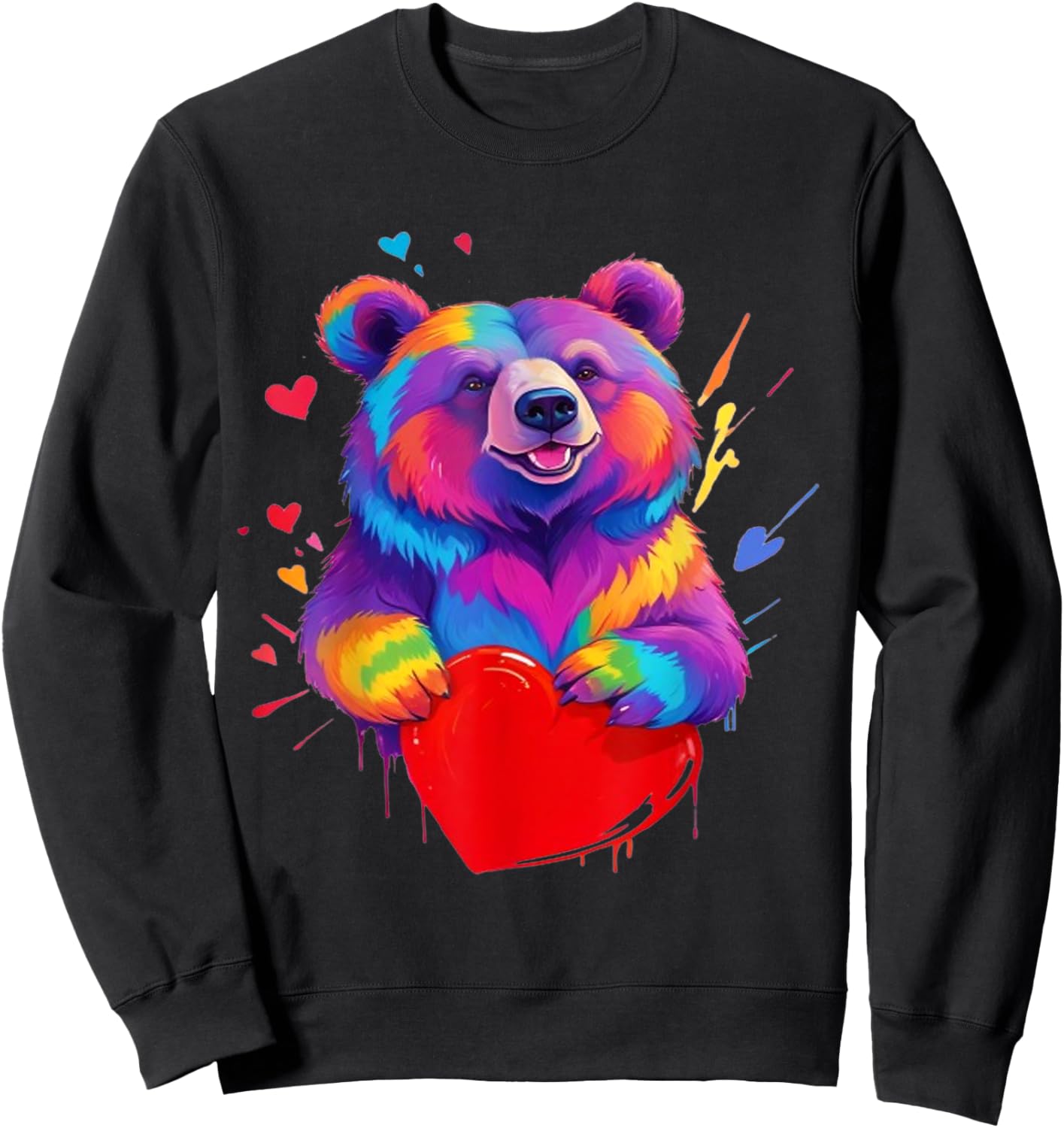 Bear Shirt - Colorful Grizzly Bear Heart Graphic Sweatshirt - Sweatshirt | Black