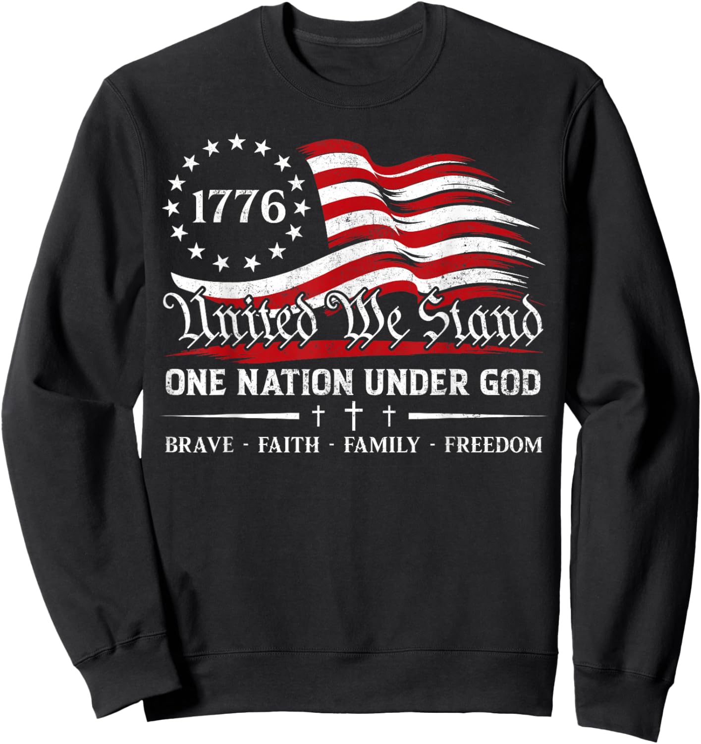 One Nation Under God US Flag Patriotic Christian 4th of July Sweatshirt - Sweatshirt | Black