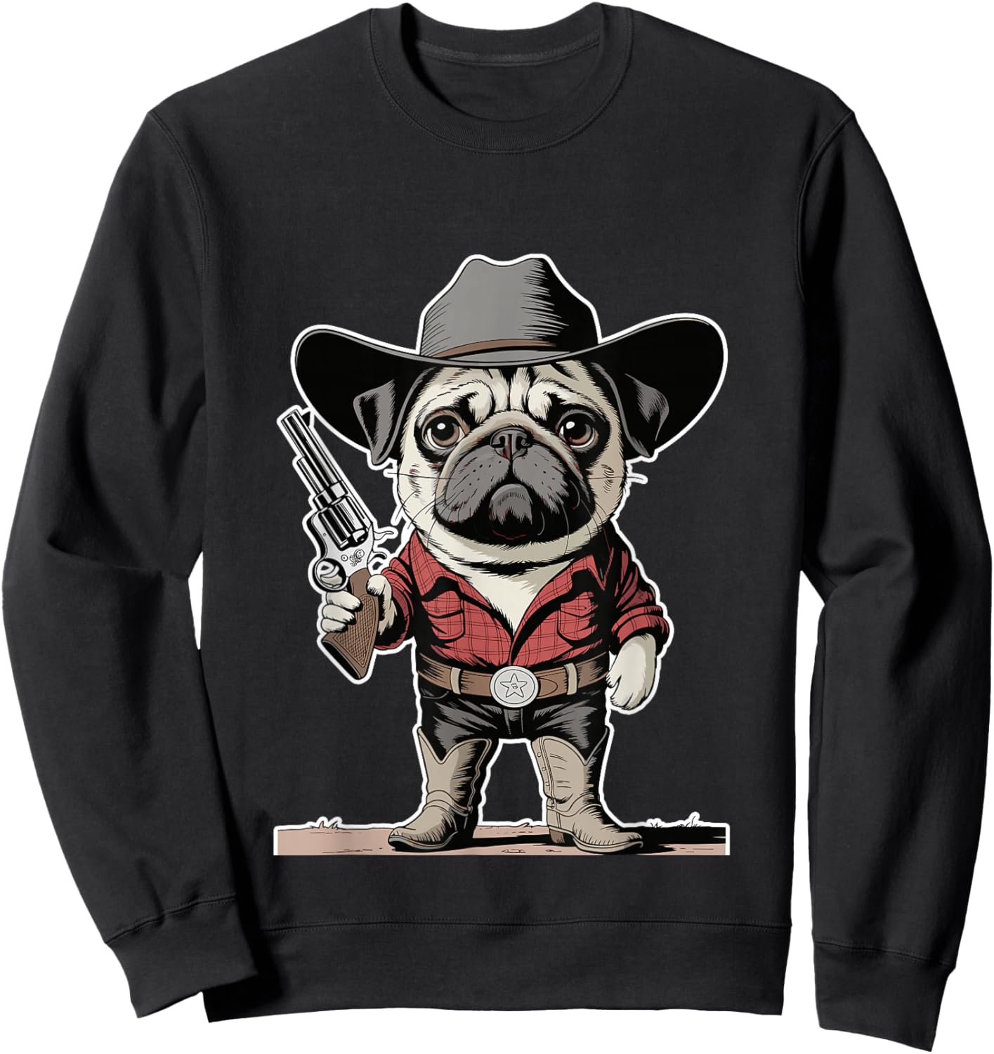Cowboy Pug Dog Funny Western Dog Lover Sweatshirt - Sweatshirt | Black