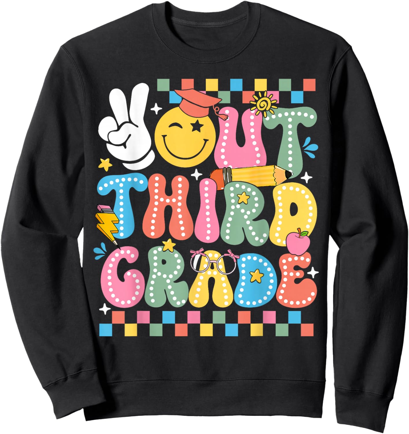 Peace Out 3rd Grade Hippie Smile Face Last Day School Sweatshirt - Sweatshirt | Black