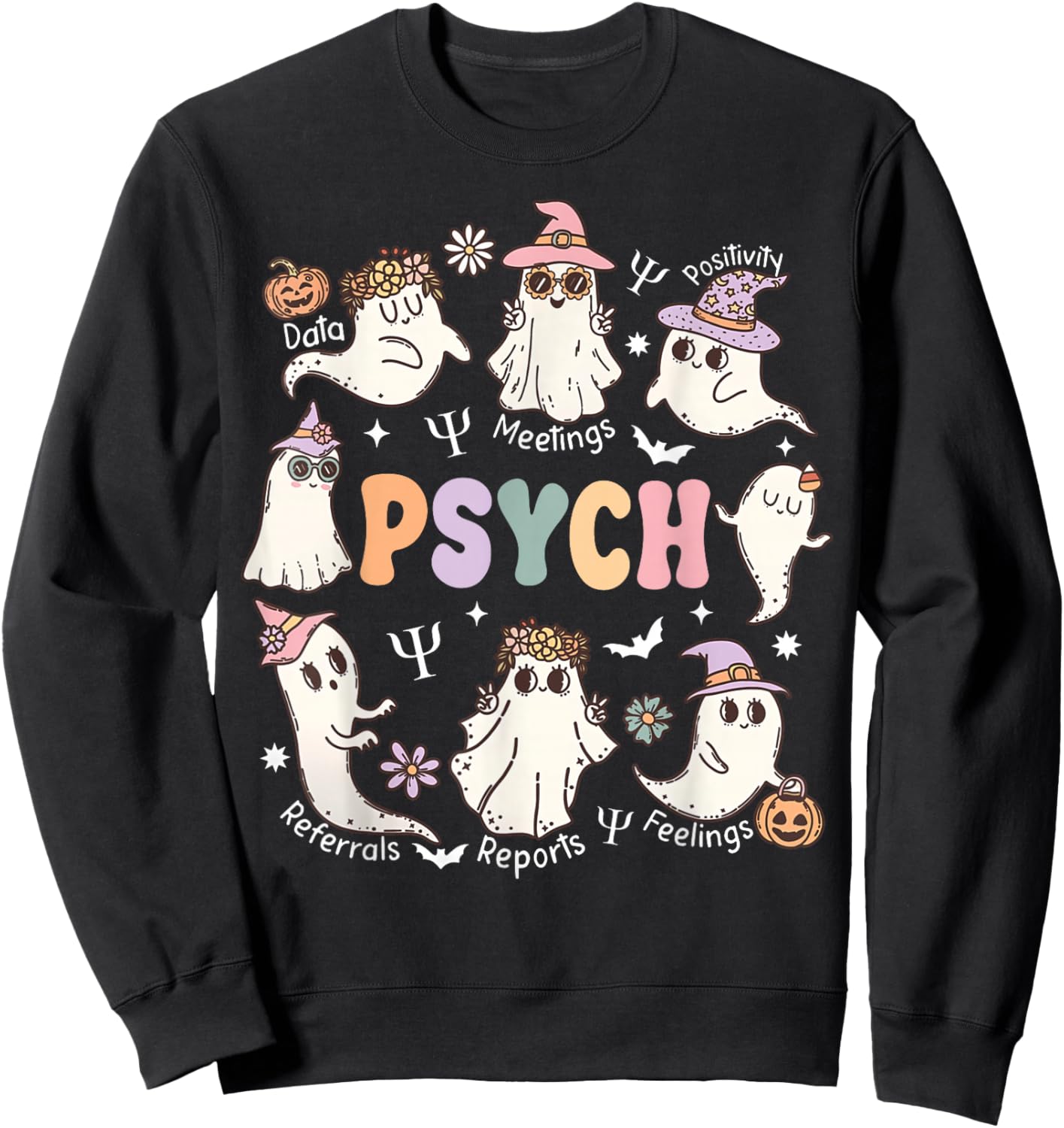 School Psychologist Halloween Spooky Psych Ghost Psychology Sweatshirt - Sweatshirt | Black