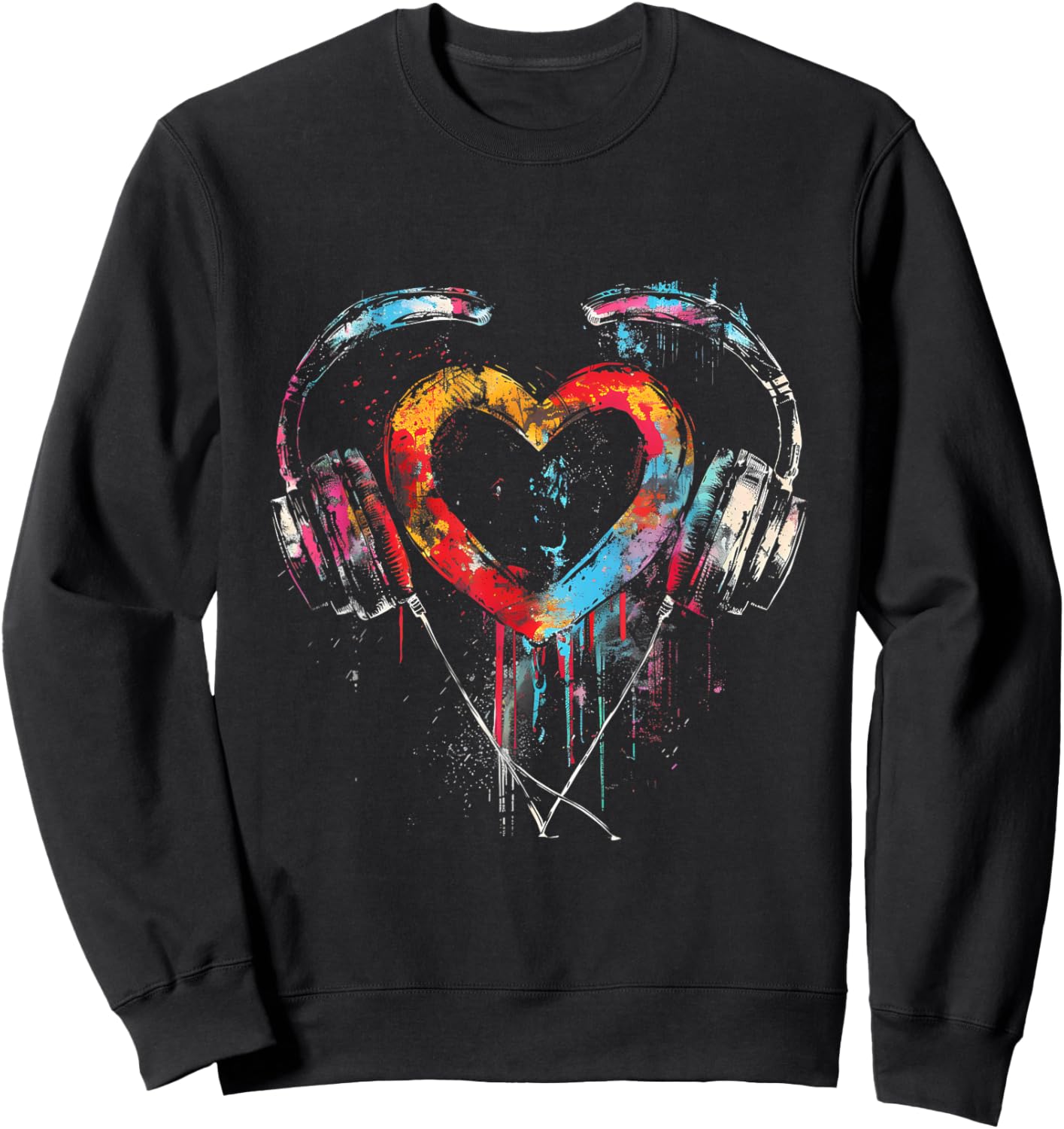 Headphones Music DJ Artwork Heart Music Lover Techno EDM Sweatshirt - Sweatshirt | Black