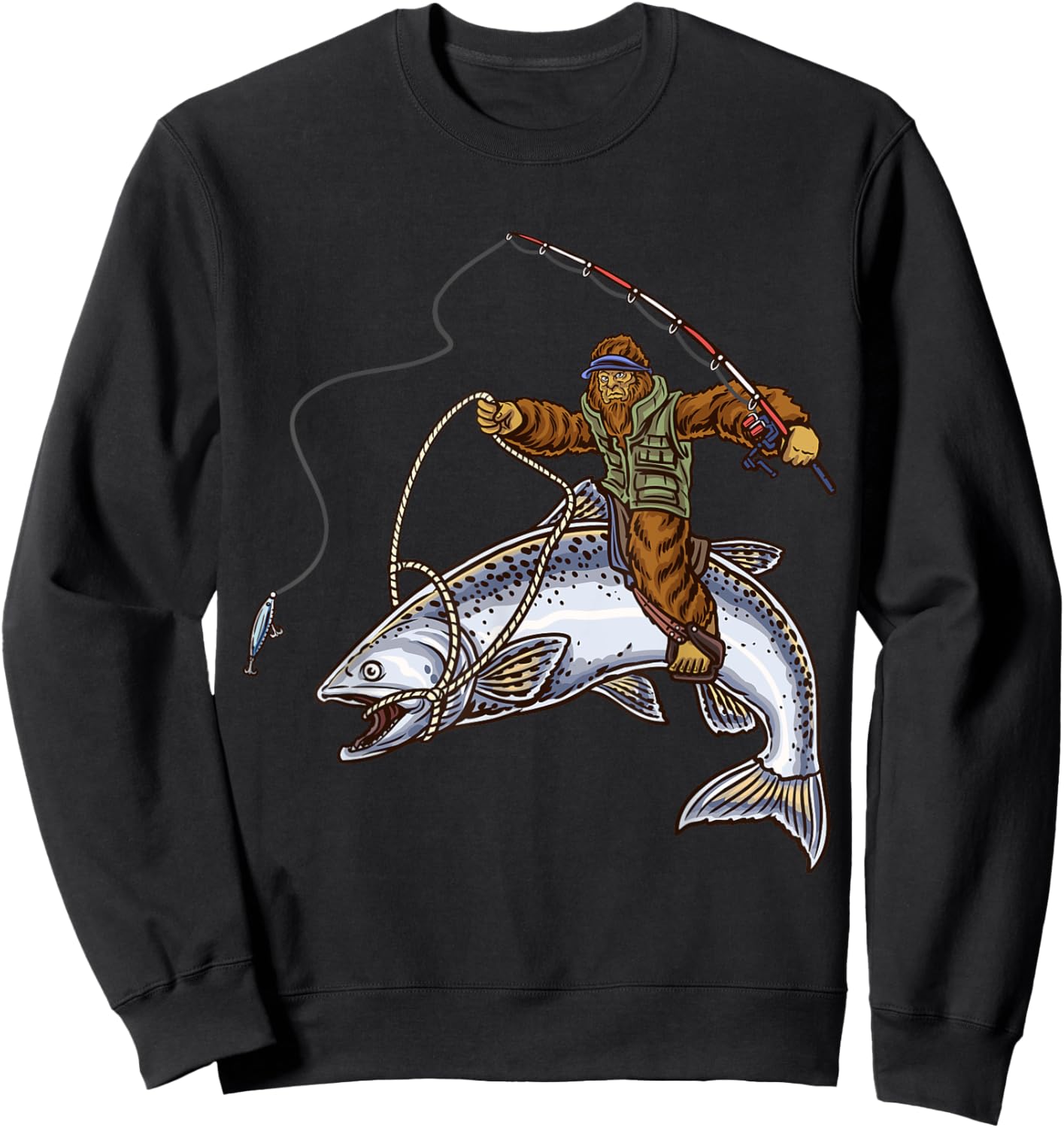 King Salmon Fishing Trout Hunting Bigfoot Fishermen Sweatshirt - Sweatshirt | Black