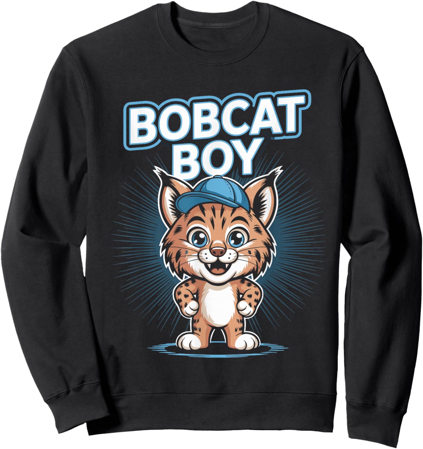 Bobcat Boy Funny Cartoon Cool Wild Forest Cat Birthday Sweatshirt - Sweatshirt | Black