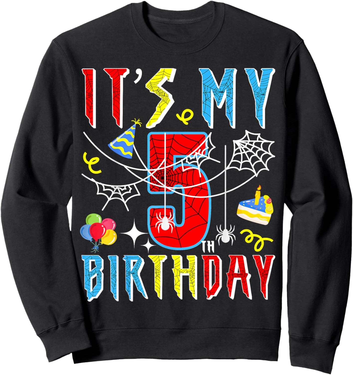 5th Birthday Spider Web Kids Boys 5th Birthday Spider-Themed Sweatshirt - Sweatshirt | Black
