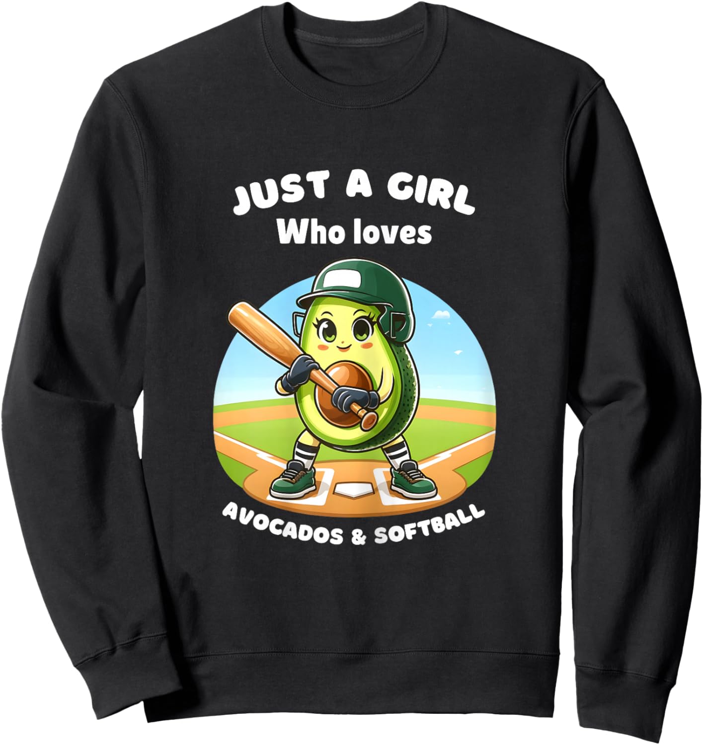Just a Girl Who Loves Avocados and Softball Funny Avocado Sweatshirt - Sweatshirt | Black
