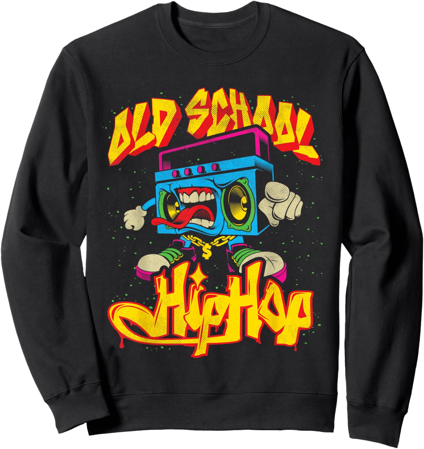 Old School Hip Hop Boombox Graffiti Nostalgia Graphic Sweatshirt - Sweatshirt | Black