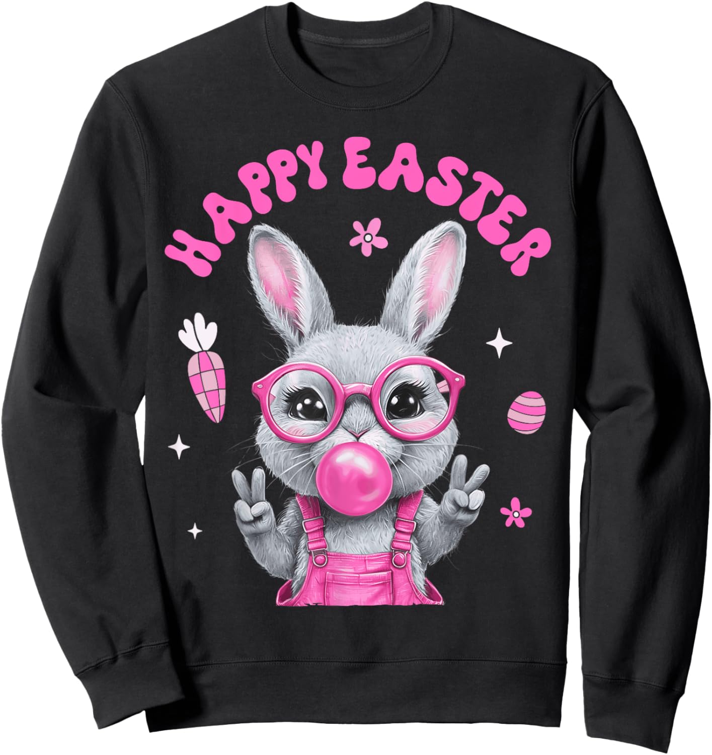 Happy Easter Bunny Rabbit Face Funny Easter Day Women Girls Sweatshirt - Sweatshirt | Black