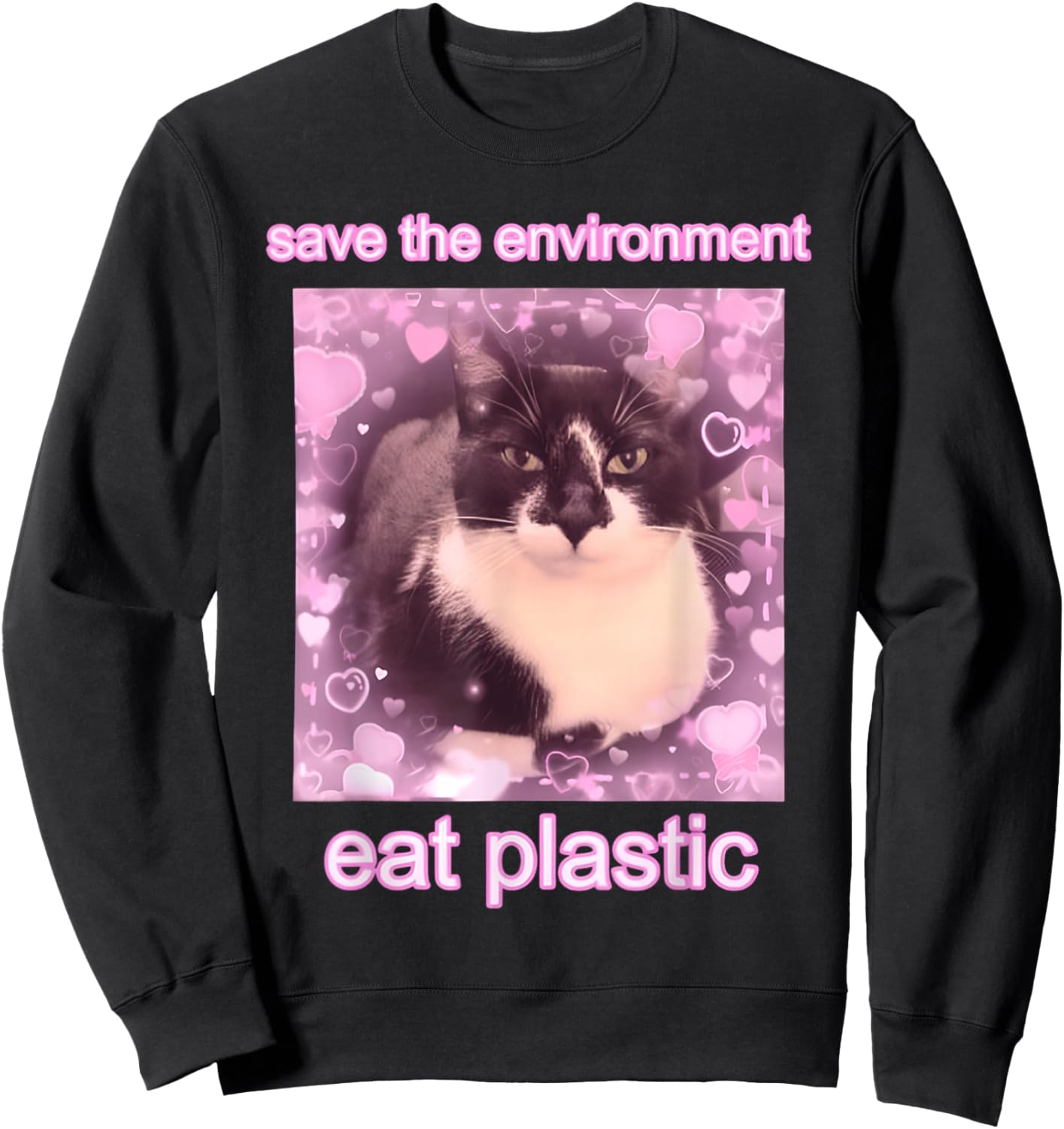 Cat Save The Environment Eat Plastic Sweatshirt - Sweatshirt | Black