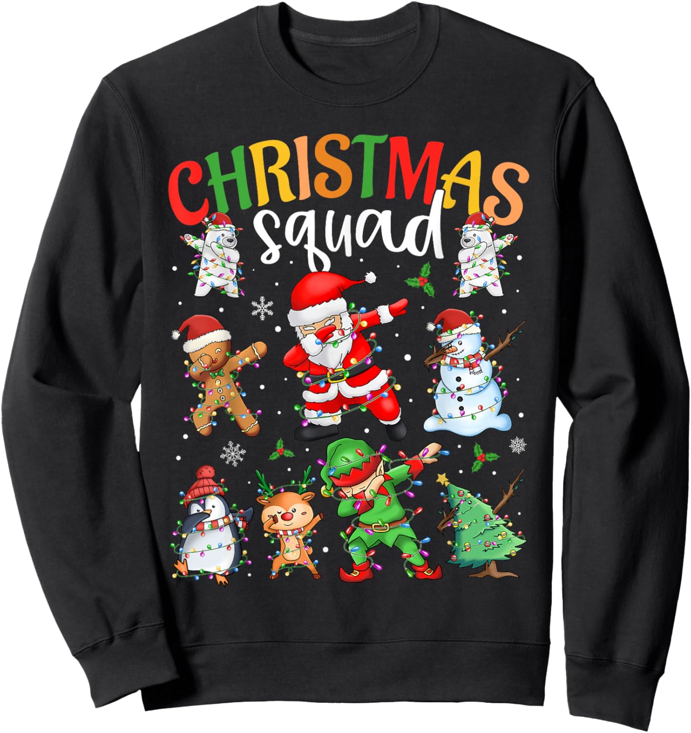 Christmas Squad Santa Dabbing Elf Family Matching Pajamas Sweatshirt - Sweatshirt | Black