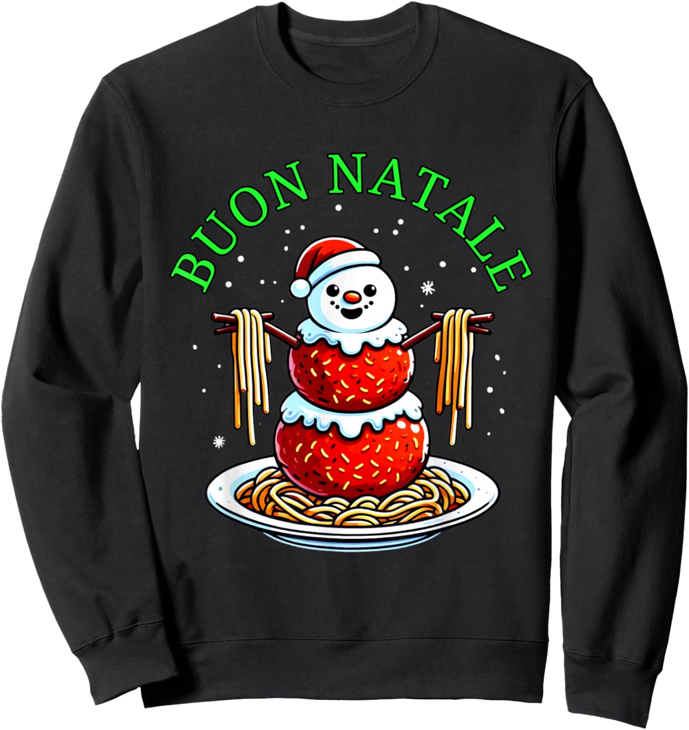 Italian Food Christmas Meatball Snowman Ugly Christmas Sweatshirt - Sweatshirt | Black