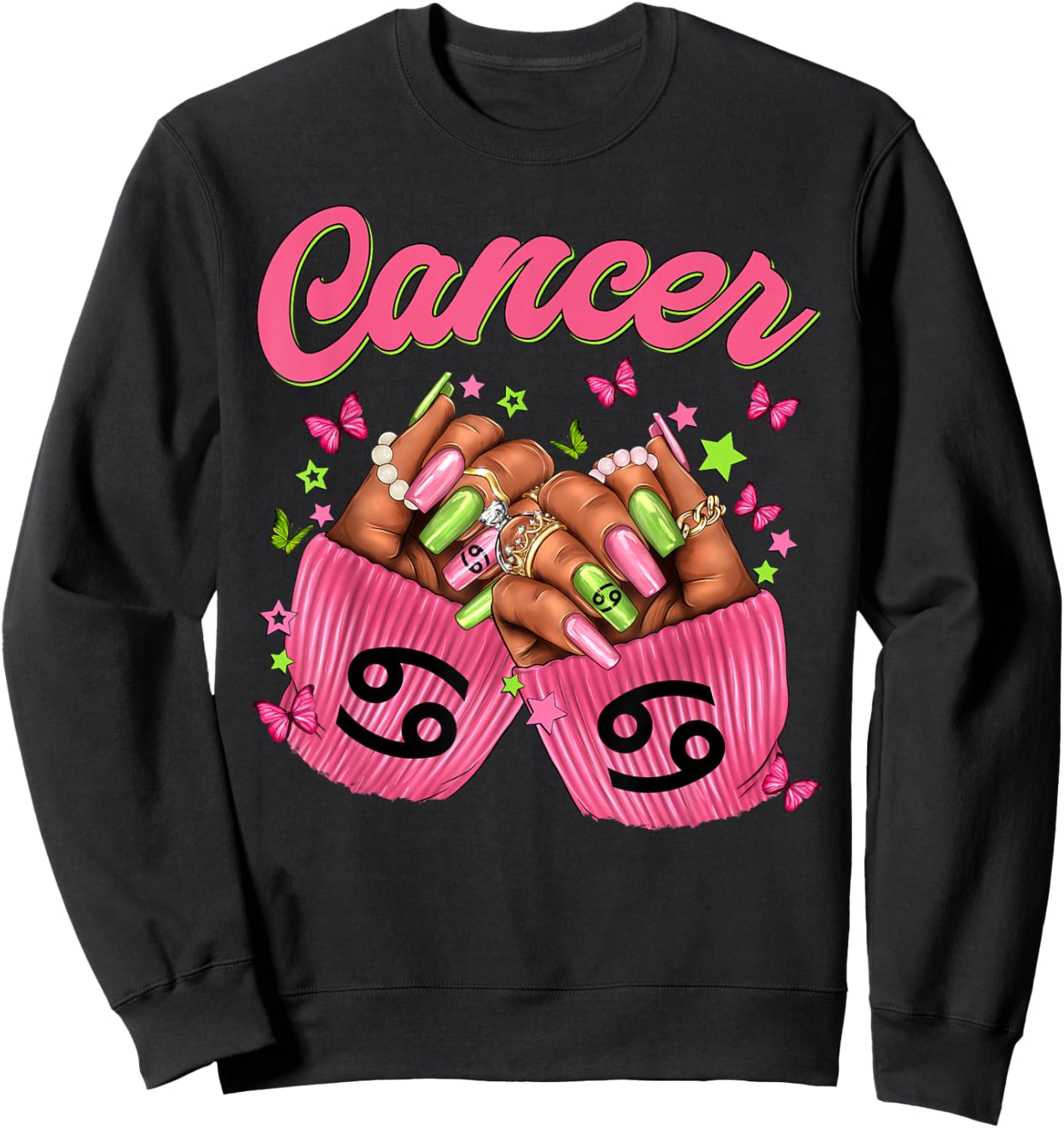 Black Women Nails Zodiac Birthday Cancer Queen Sweatshirt - Sweatshirt | Black