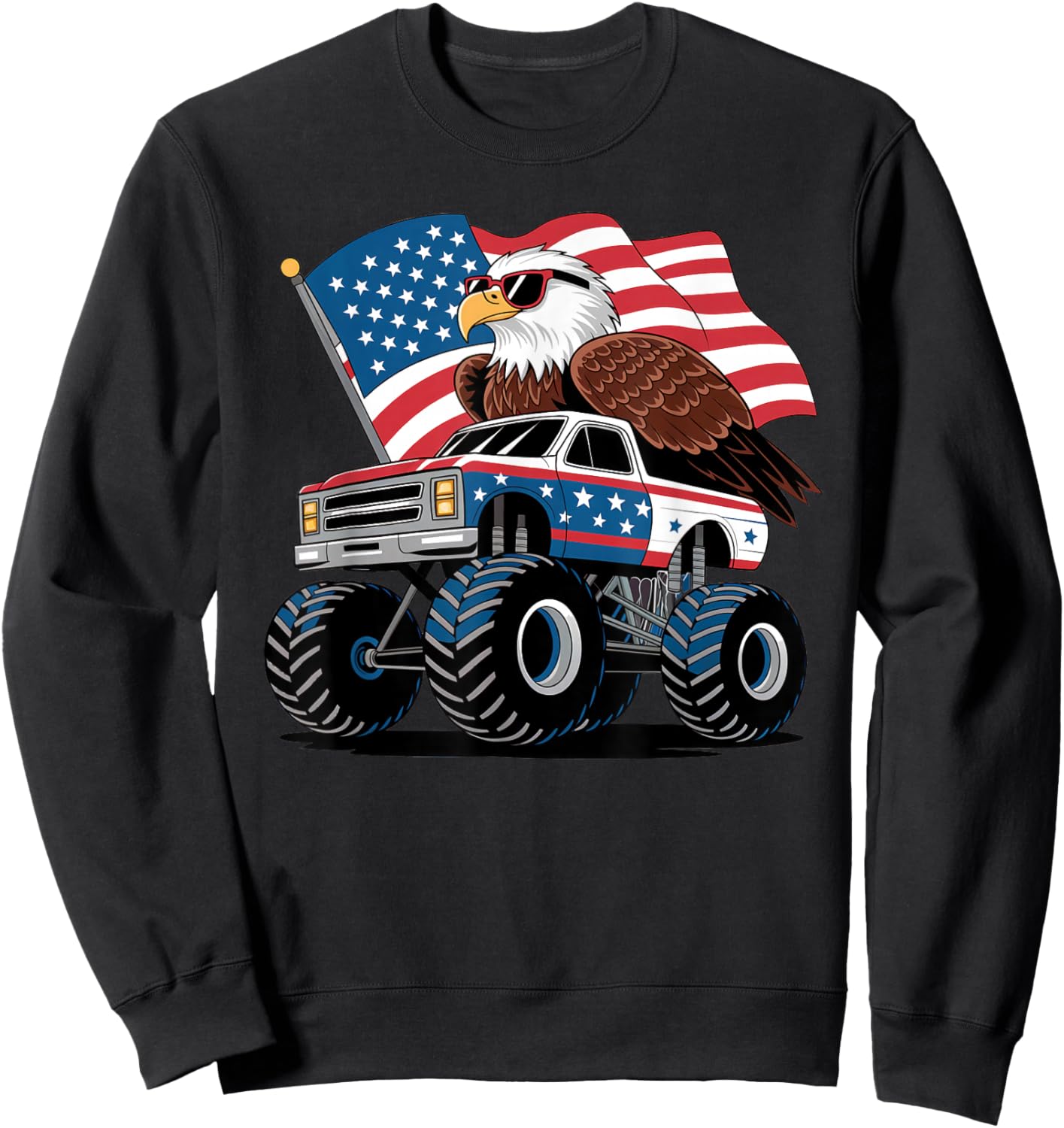 4th of July Patriotic American Flag Bald Eagle Truck USA Sweatshirt - Sweatshirt | Black