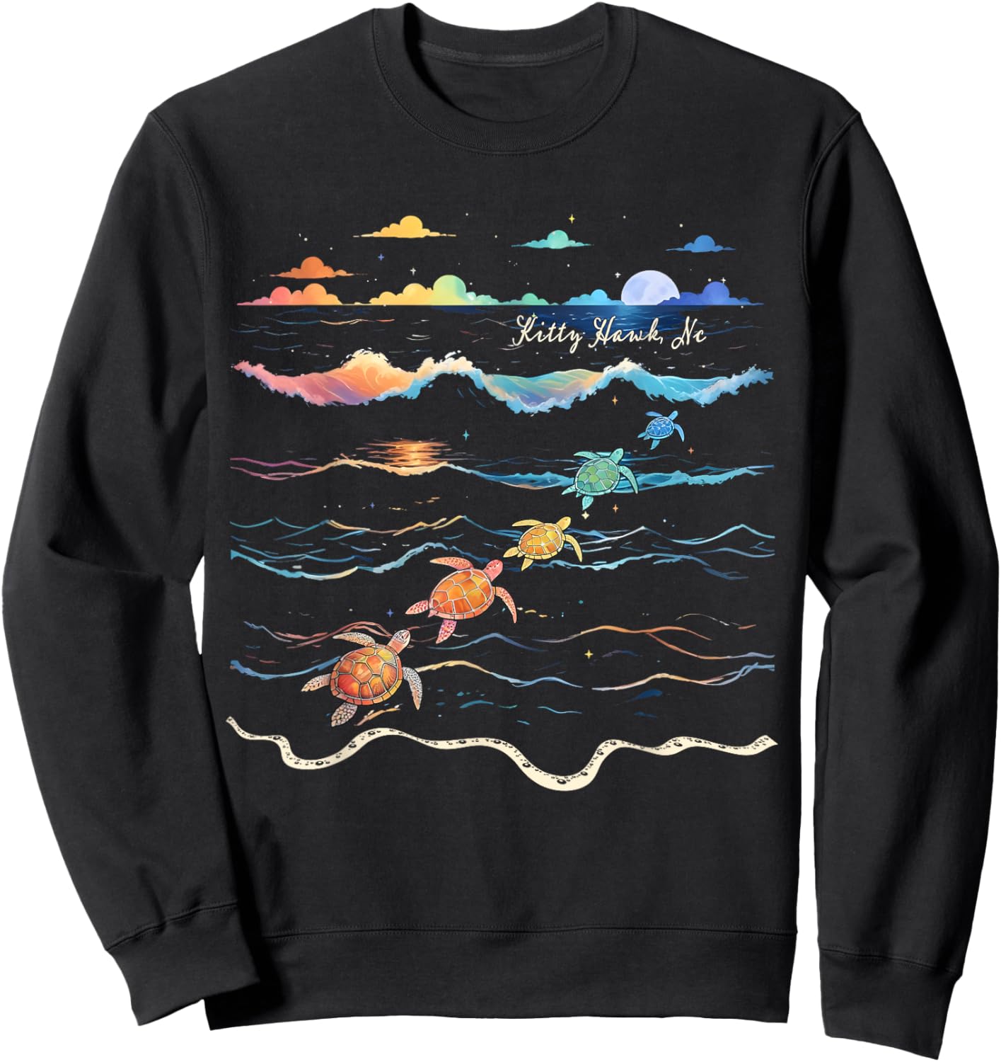 Kitty Hawk North Carolina Sea Turtle Lover Beach Sweatshirt - Sweatshirt | Black