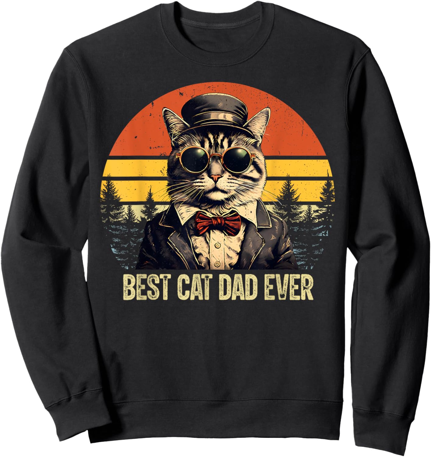Vintage Best Cat Dad Ever Cat Daddy Father's Day Sweatshirt - Sweatshirt | Black