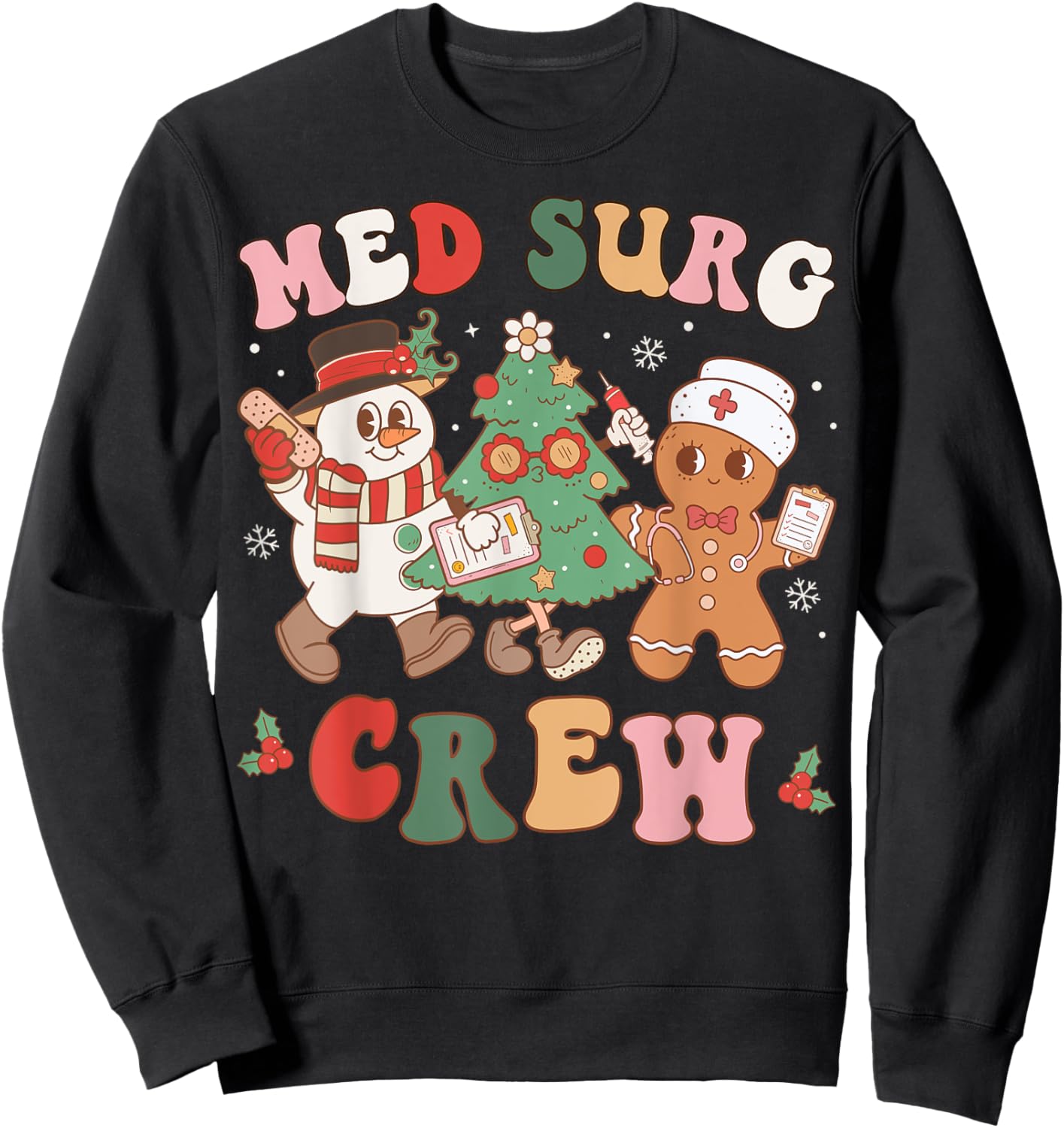 Med Surg Crew Christmas Tree Retro Nurse Nursing Group Sweatshirt - Sweatshirt | Black
