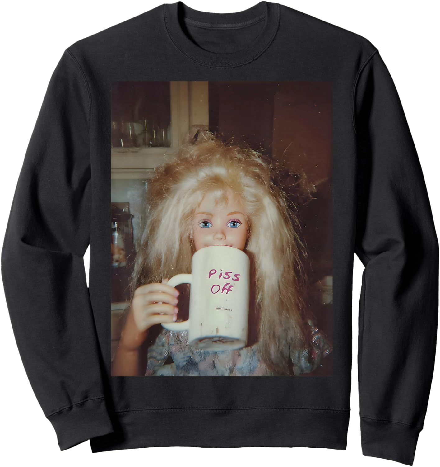 Distressed Doll Face Meme Sweatshirt - Sweatshirt | Black
