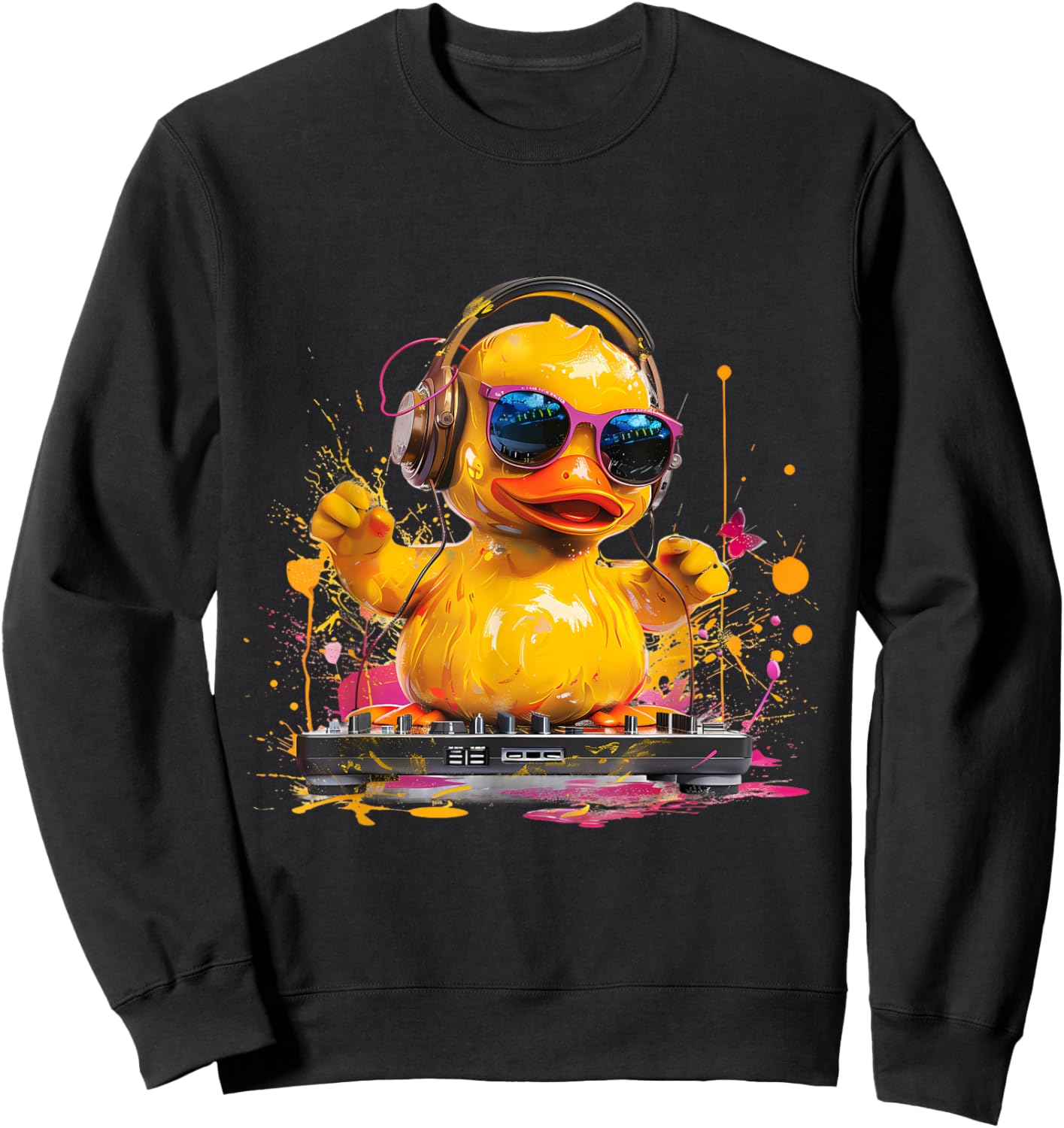 Rubber Duck Turntable DJ Music DJ Rubber Duckie Watercolor Sweatshirt - Sweatshirt | Black