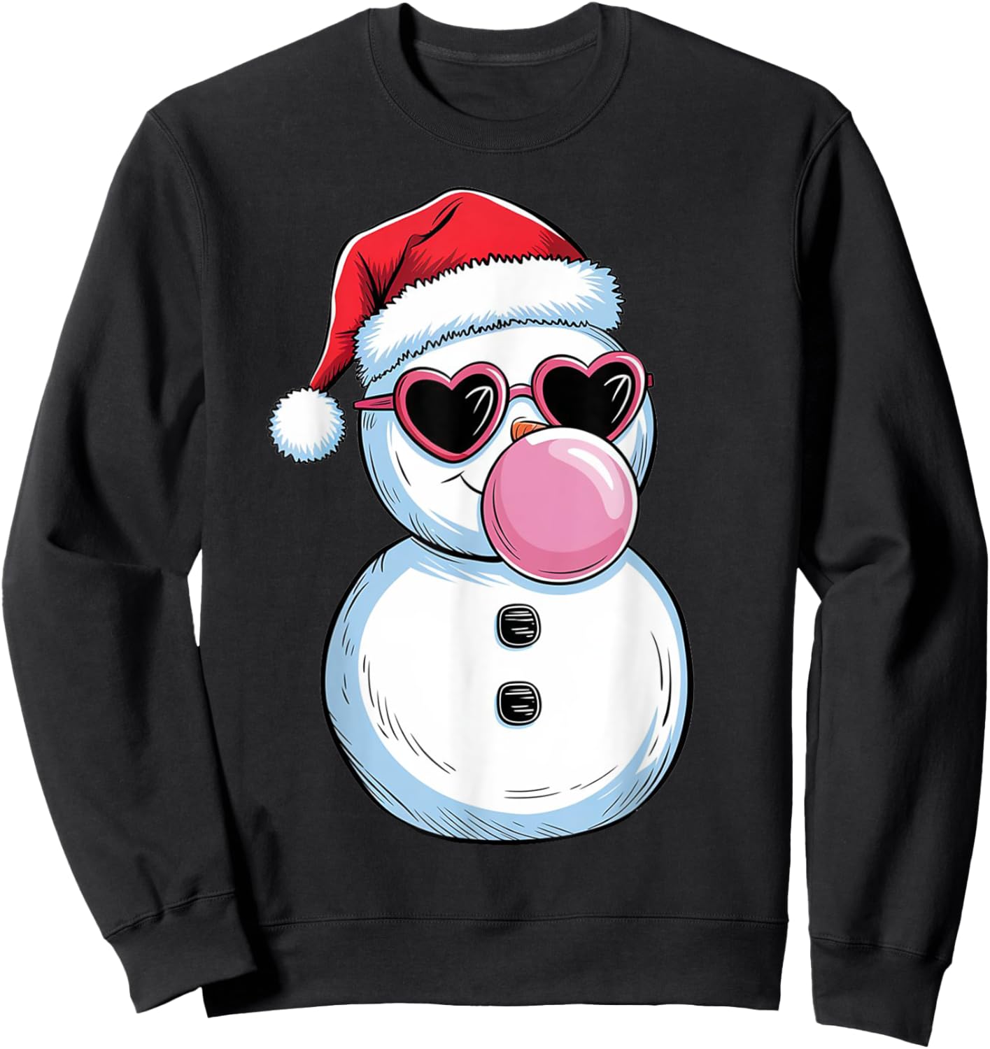 Retro Cool Snowman With Sunglasses Christmas Blowing Bubble Sweatshirt - Sweatshirt | Black