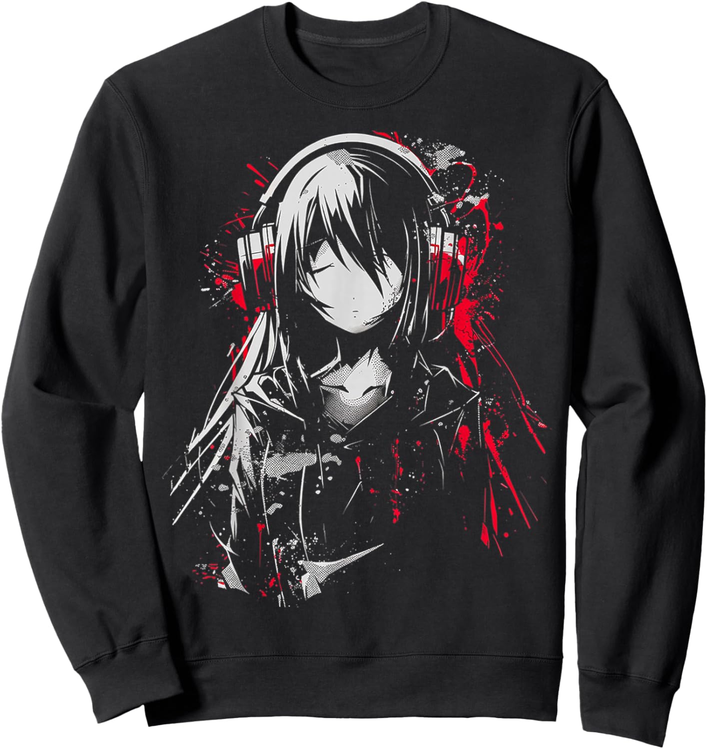 Anime Manga Motif Headphone Artwork Anime Sweatshirt - Sweatshirt | Black