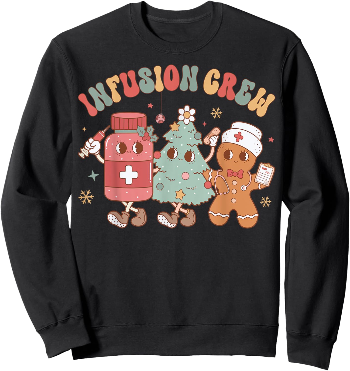 Infusion Nurse Crew Tree Gingerbread Christmas Nurse Retro Sweatshirt - Sweatshirt | Black