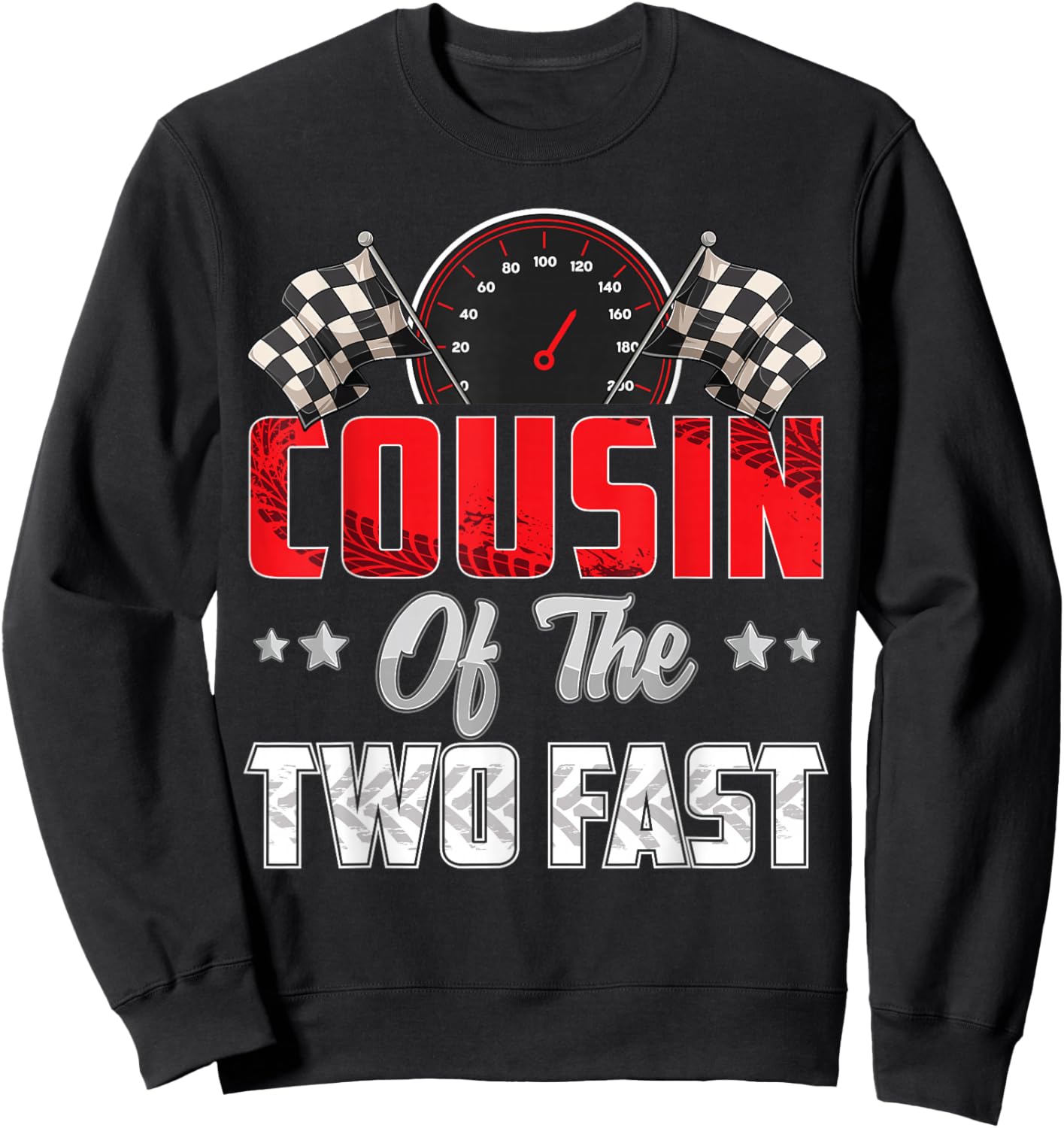 2 year old racing car two fast birthday 2nd Family Cousin Sweatshirt - Sweatshirt | Black