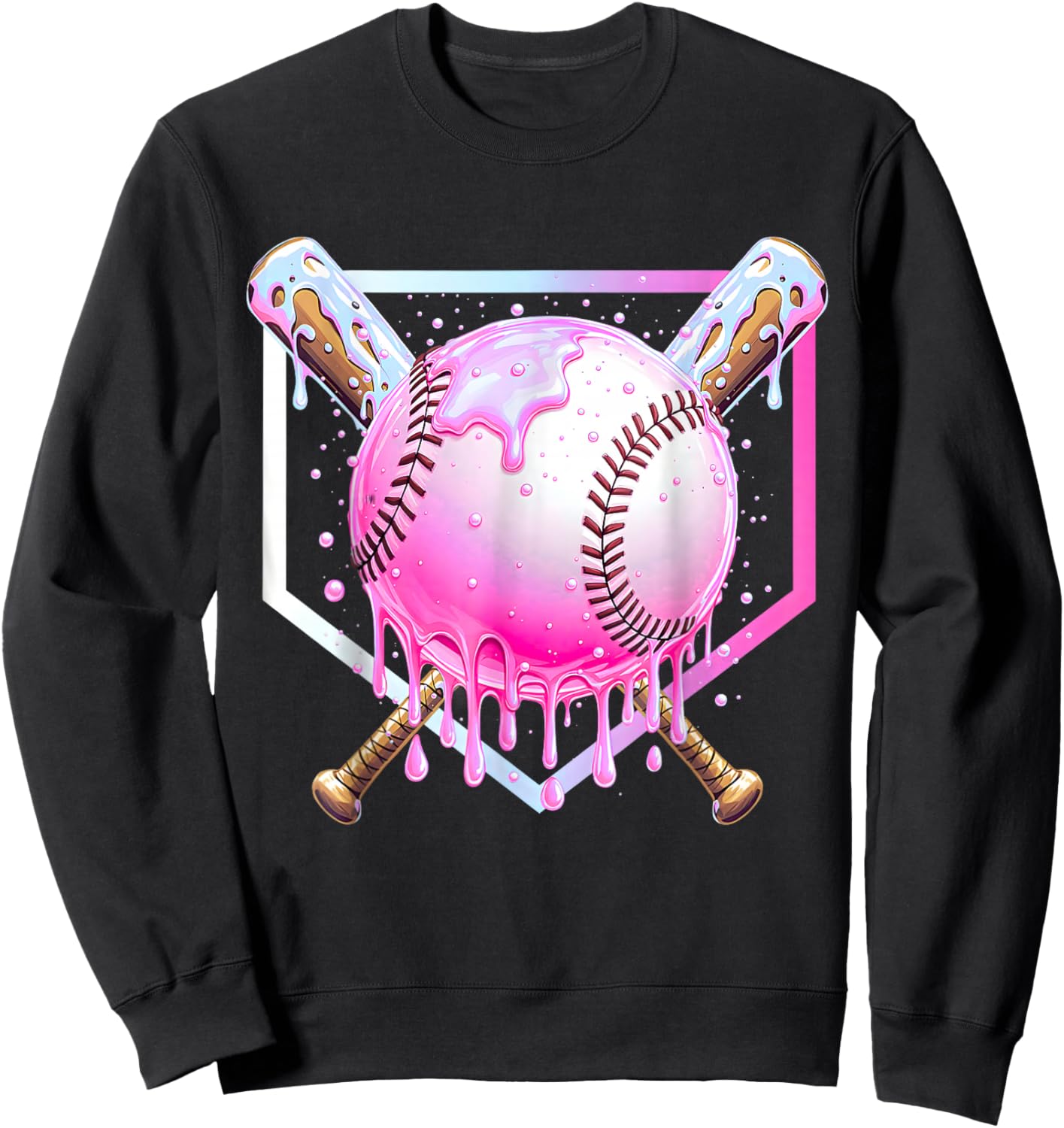 Baseball Drip Ice Cream Dripping Pink Kids Girls Boys Sweatshirt - Sweatshirt | Black