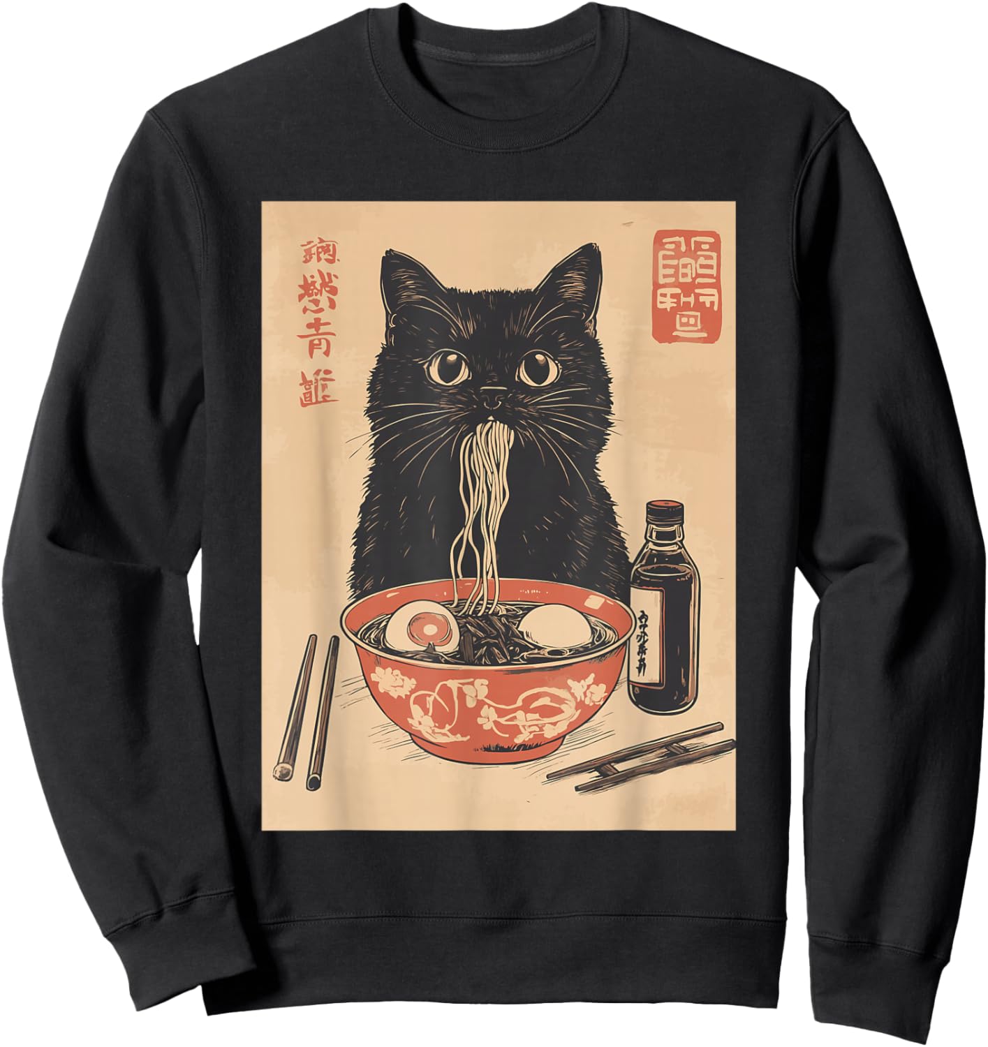 Kawaii Noodles Soup Anime Japanese Ramen Cat Teens Girls Sweatshirt - Sweatshirt | Black