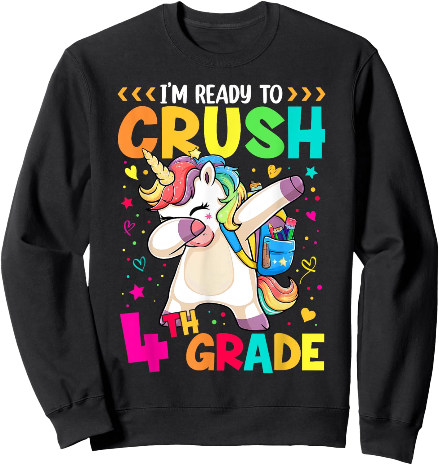 Crush 4th Grade Dabbing Unicorn Back to School Girls Kids Sweatshirt - Sweatshirt | Black
