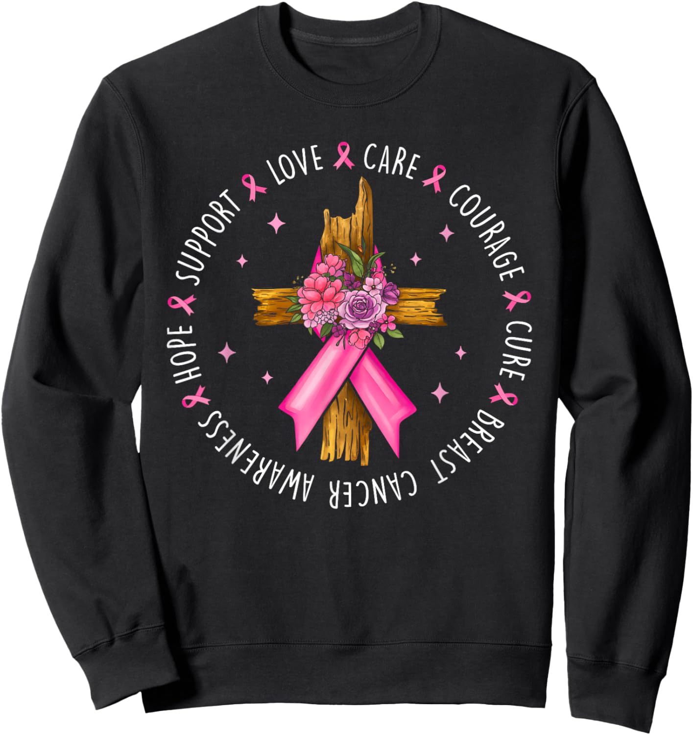 Breast Cancer Support Pink Ribbon Breast Cancer Awareness Sweatshirt - Sweatshirt | Black