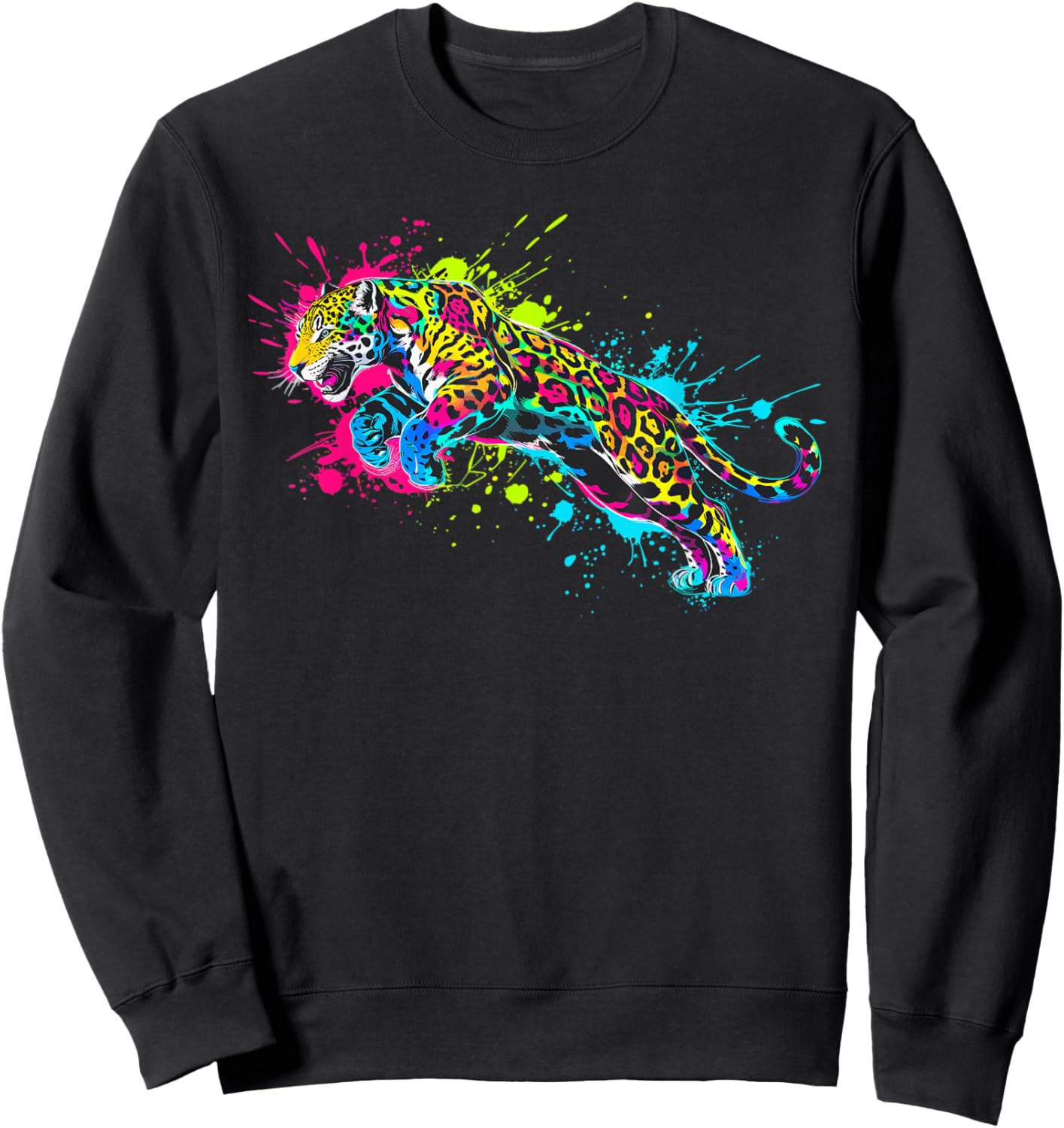 Wild Animal Jaguar with Neon Colors Jungle Sweatshirt - Sweatshirt | Black