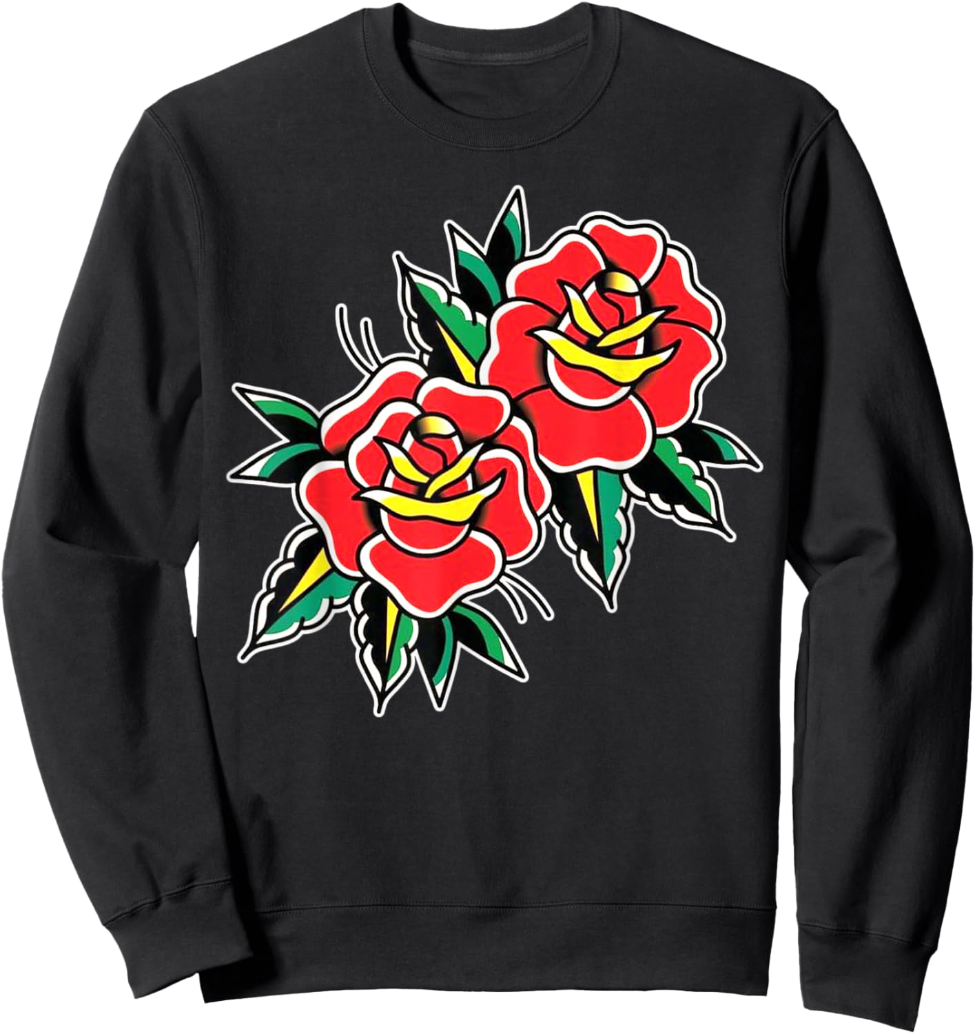 Red Roses Traditional Tattoo Flash Sweatshirt - Sweatshirt | Black
