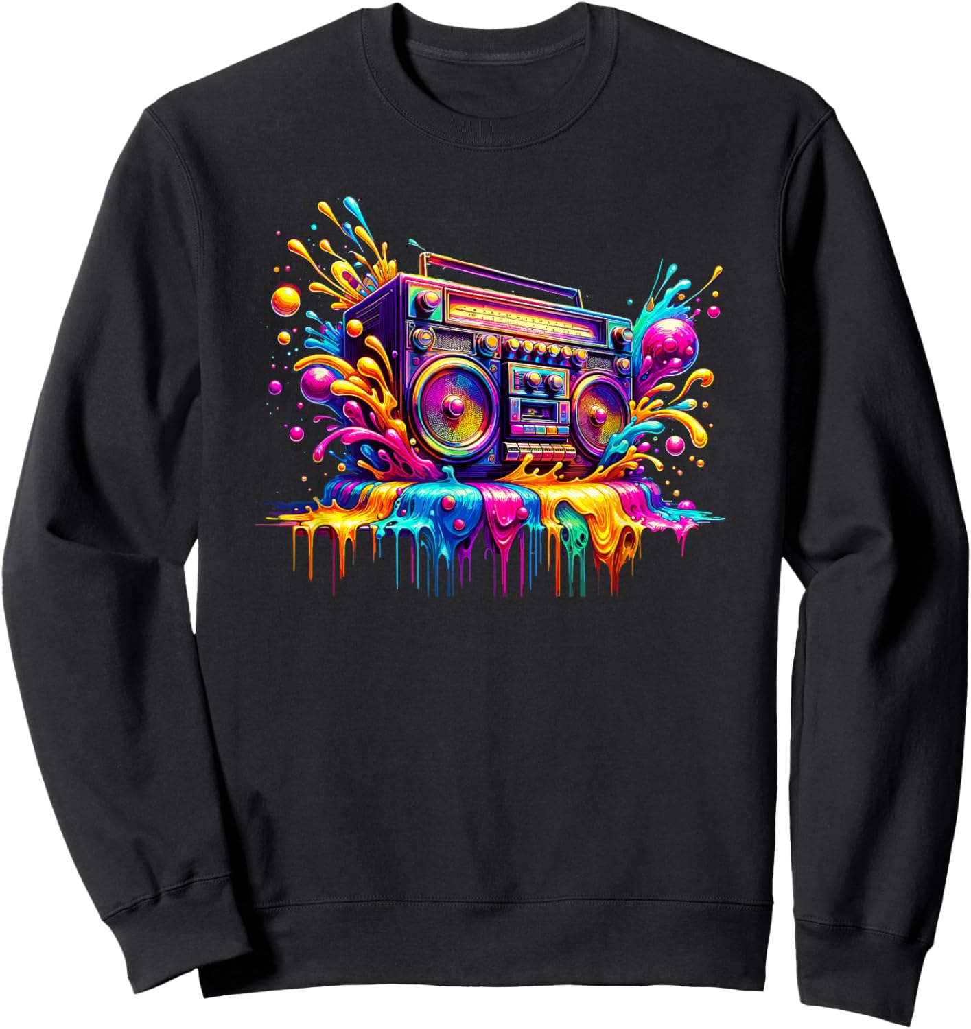 Splash Art Boombox Old School 80s Music Hip Hop Sweatshirt - Sweatshirt | Black