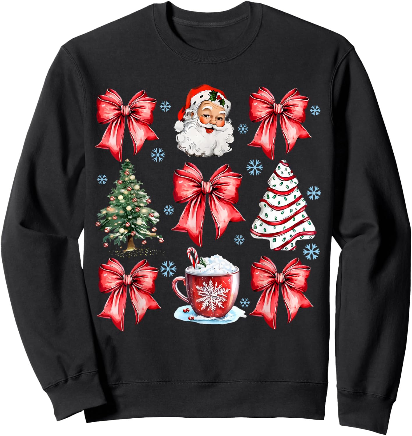 Coquette Bow Santa Christmas Tree Cake Candy Cane Girly Xmas Sweatshirt - Sweatshirt | Black