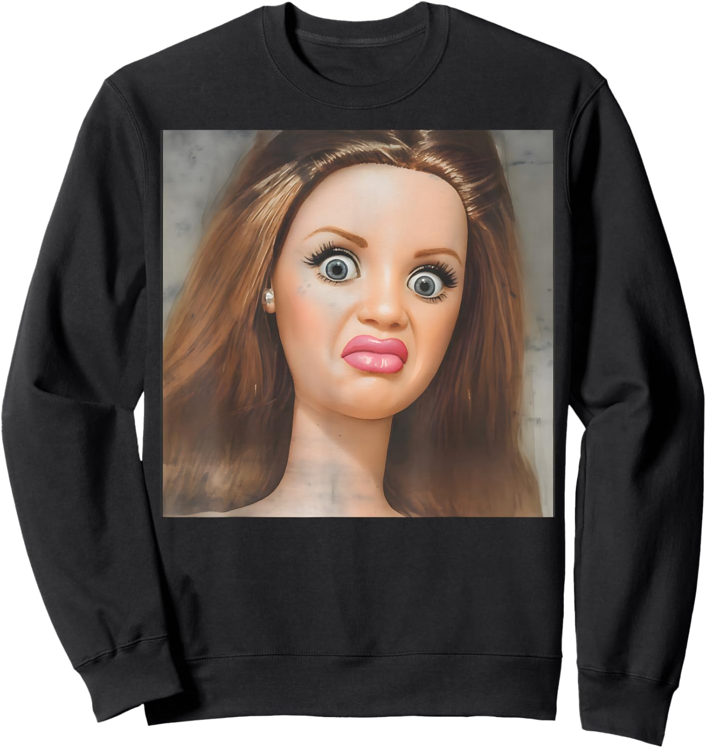Distressed Doll Face Meme Sweatshirt - Sweatshirt | Black