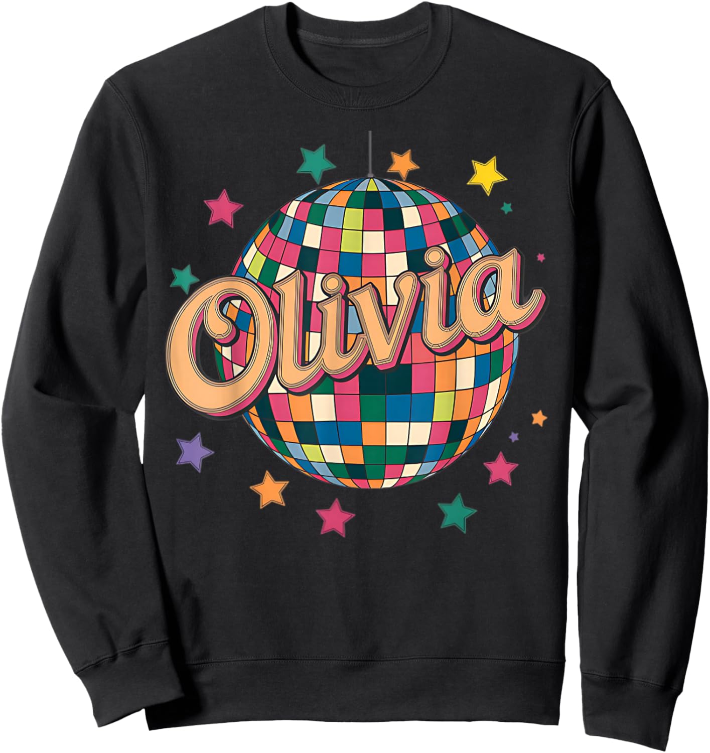 Girl Retro Olivia First Name Personalized Heart Sweatshirt - Sweatshirt | Black