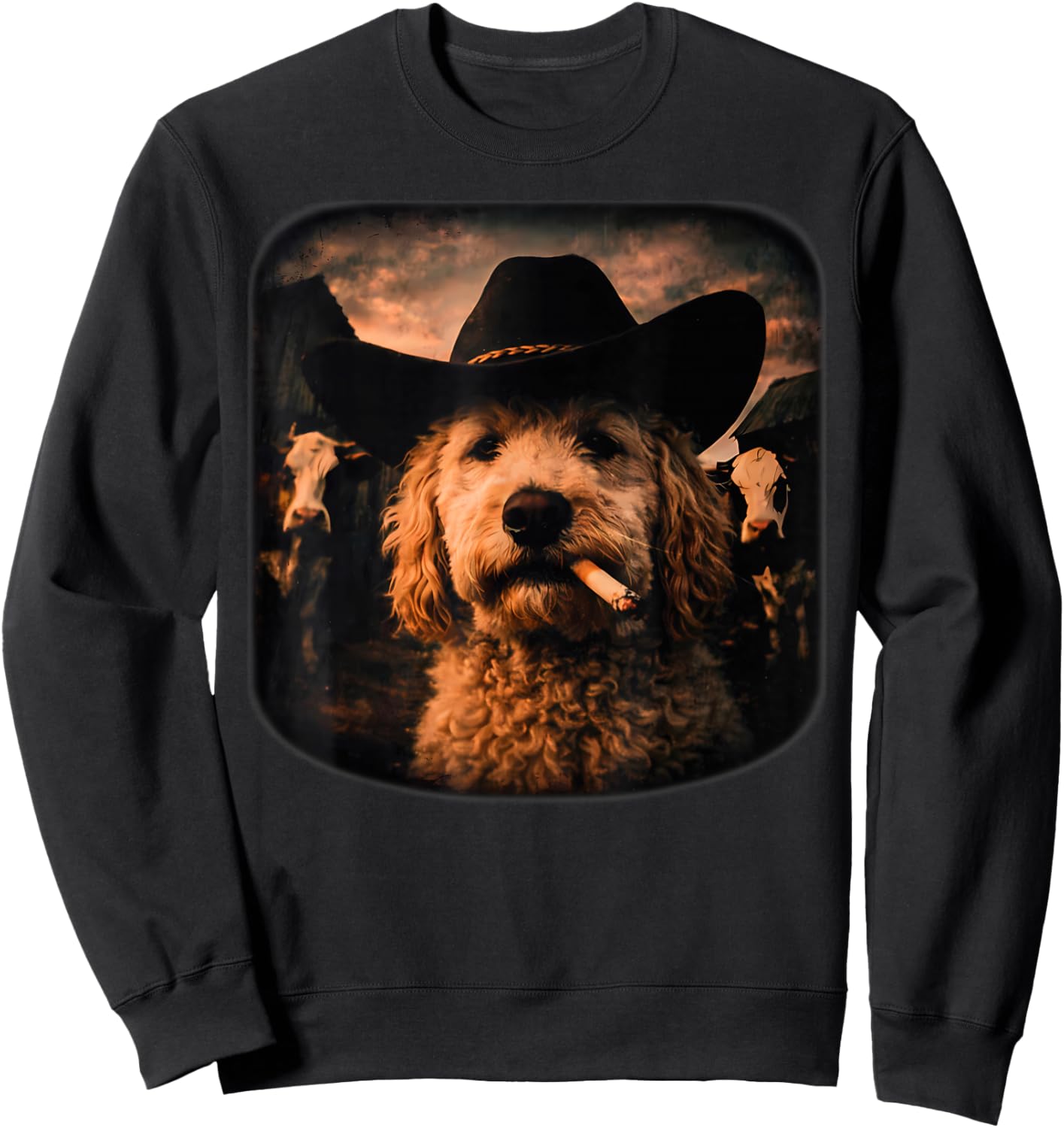 Cowboy Golden Doodle Smoking Cigarette Western Country Dog Sweatshirt - Sweatshirt | Black