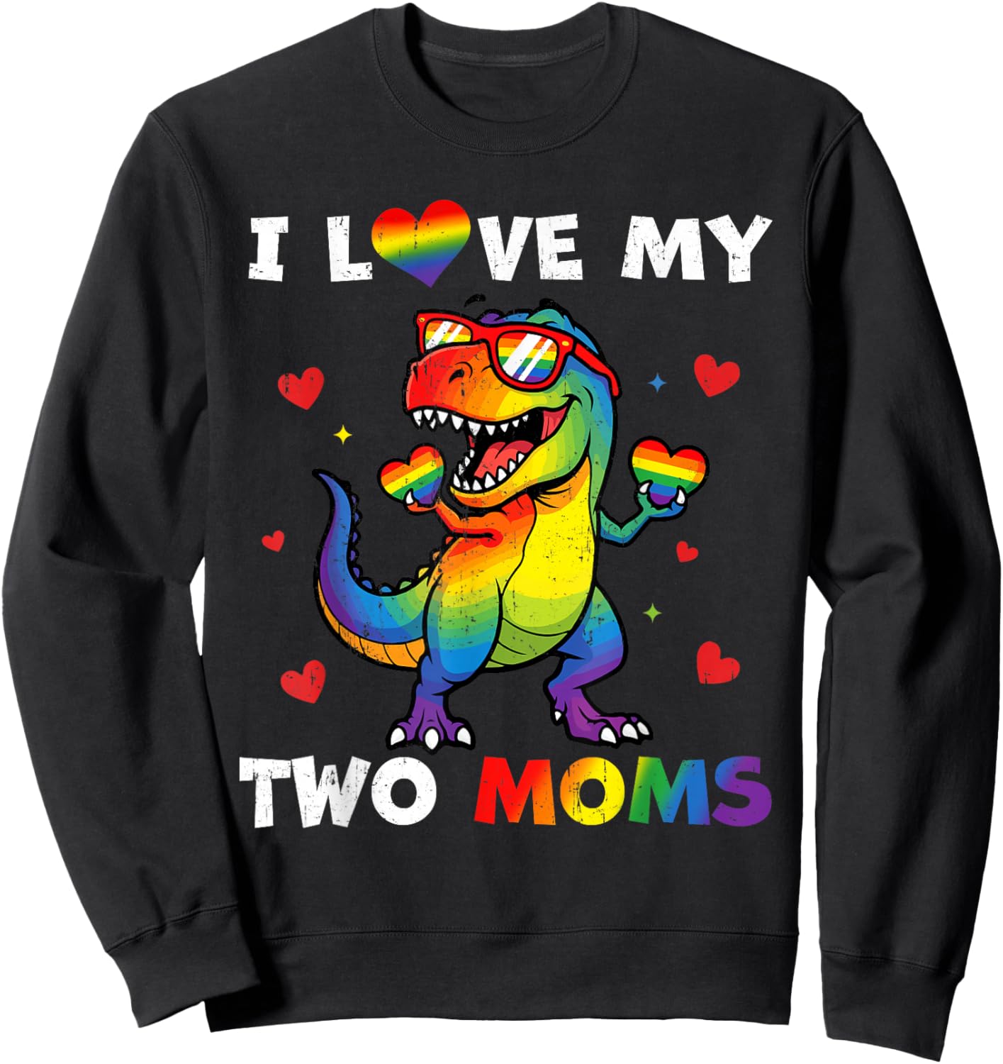 Gay Pride Love Two Moms Dino LGBTQ Ally Rainbow Toddler Kids Sweatshirt - Sweatshirt | Black